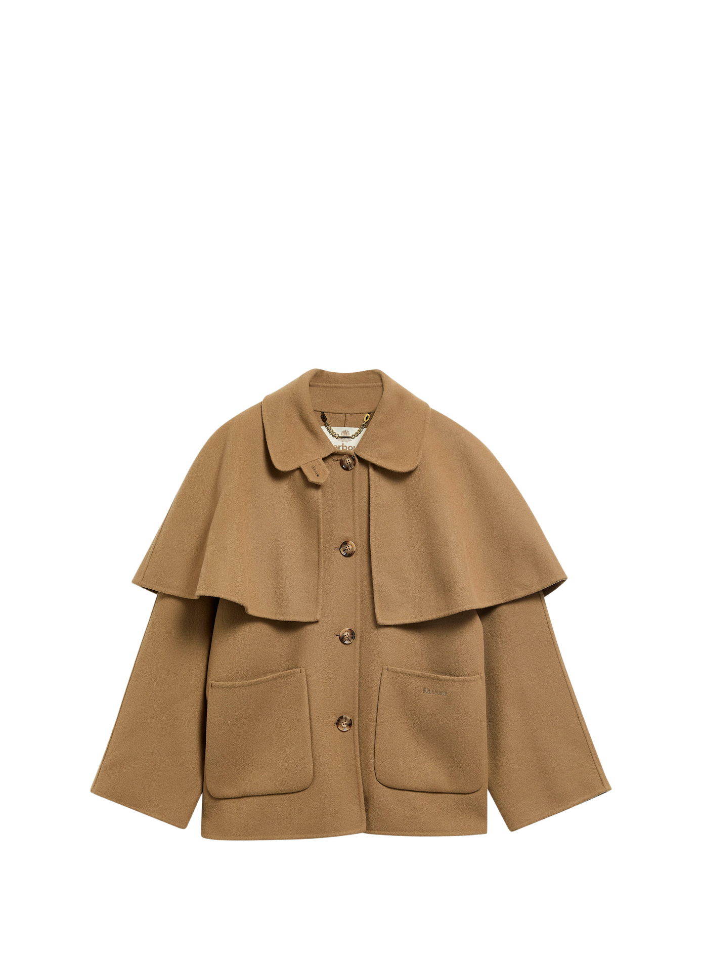 Gerader Mantel mit klassischem Kragen und abnehmbarer Cape aus Wollmischung. BARBOUR Beige