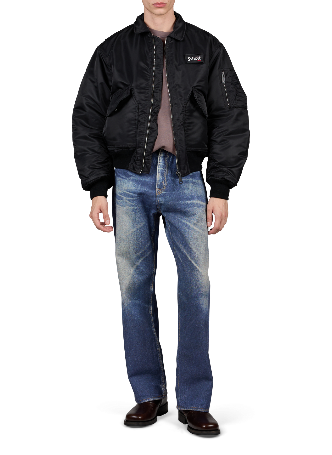 Weites Bomberjacke mit Logo SCHOTT Schwarz