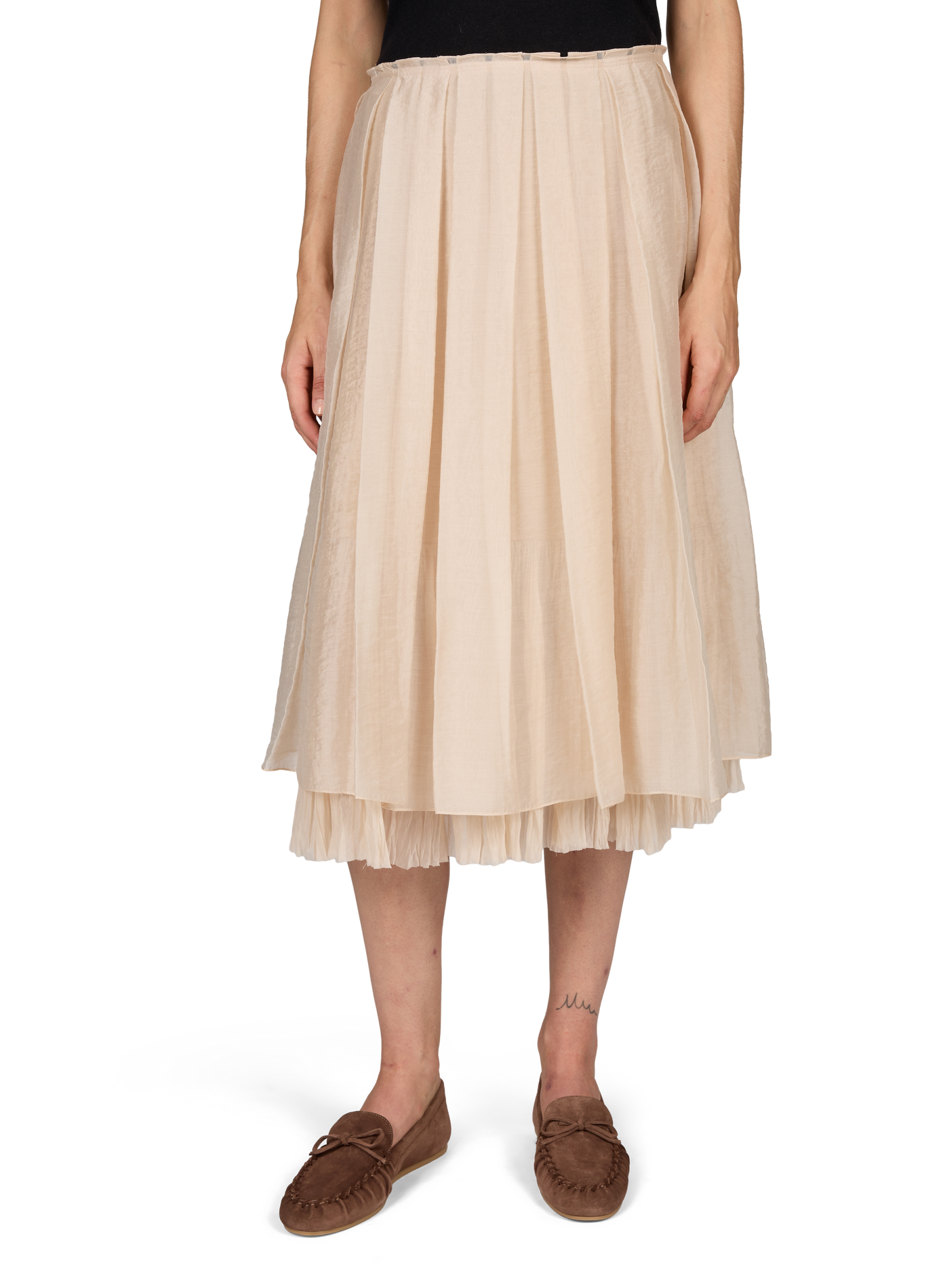 Midi pleated skirt with crinkled overlay VINCE Beige