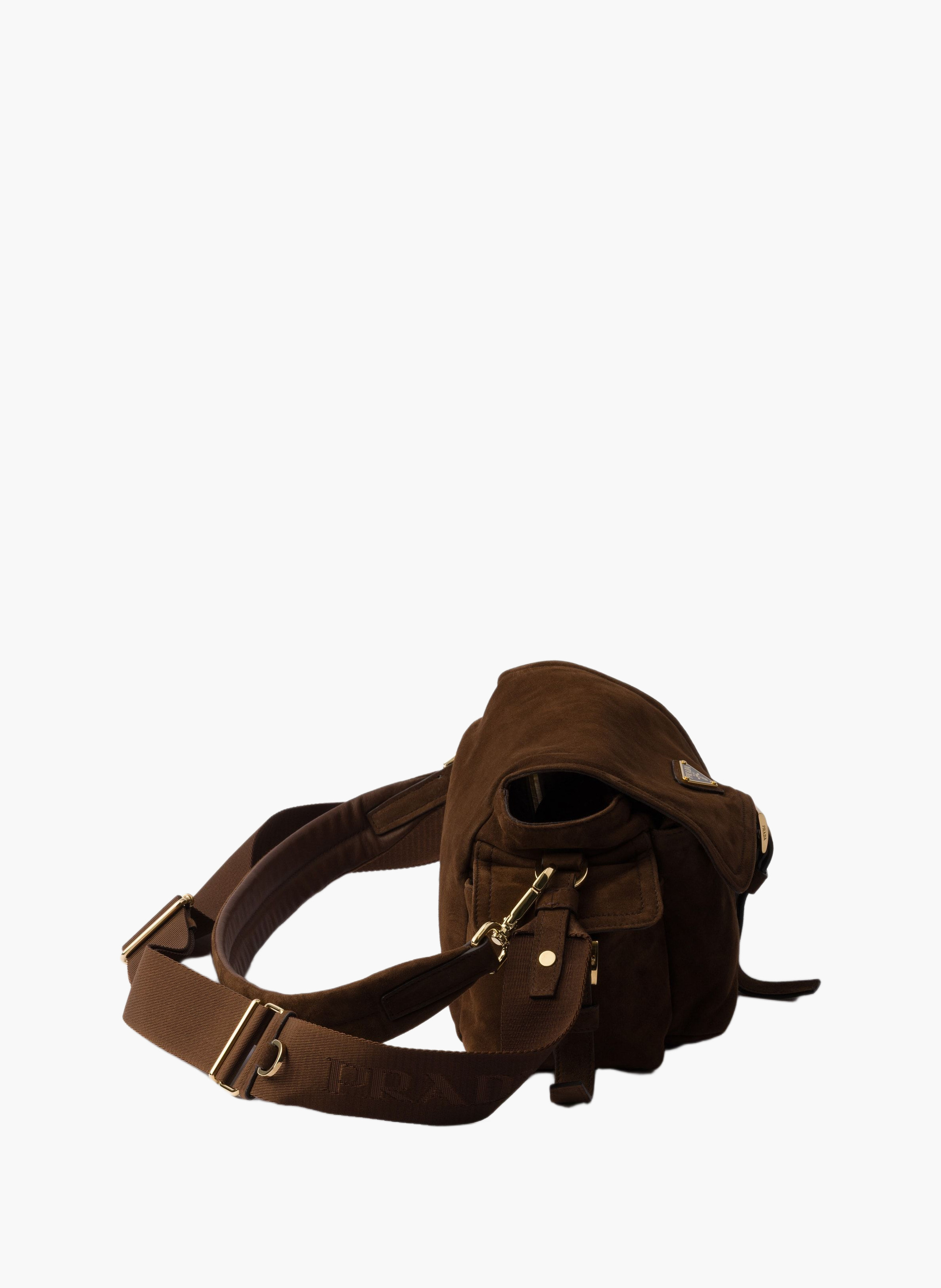 Sac daim prada explore medium en daim porté épaule PRADA Marron