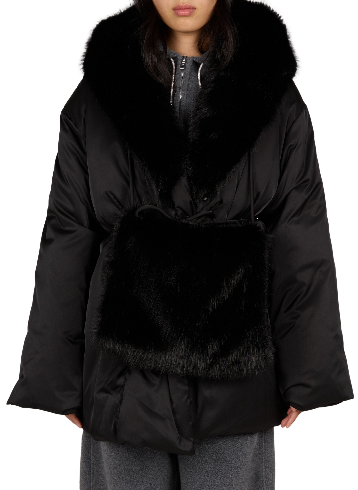 Round-neck fur coat VIKTORIA CHAN Black