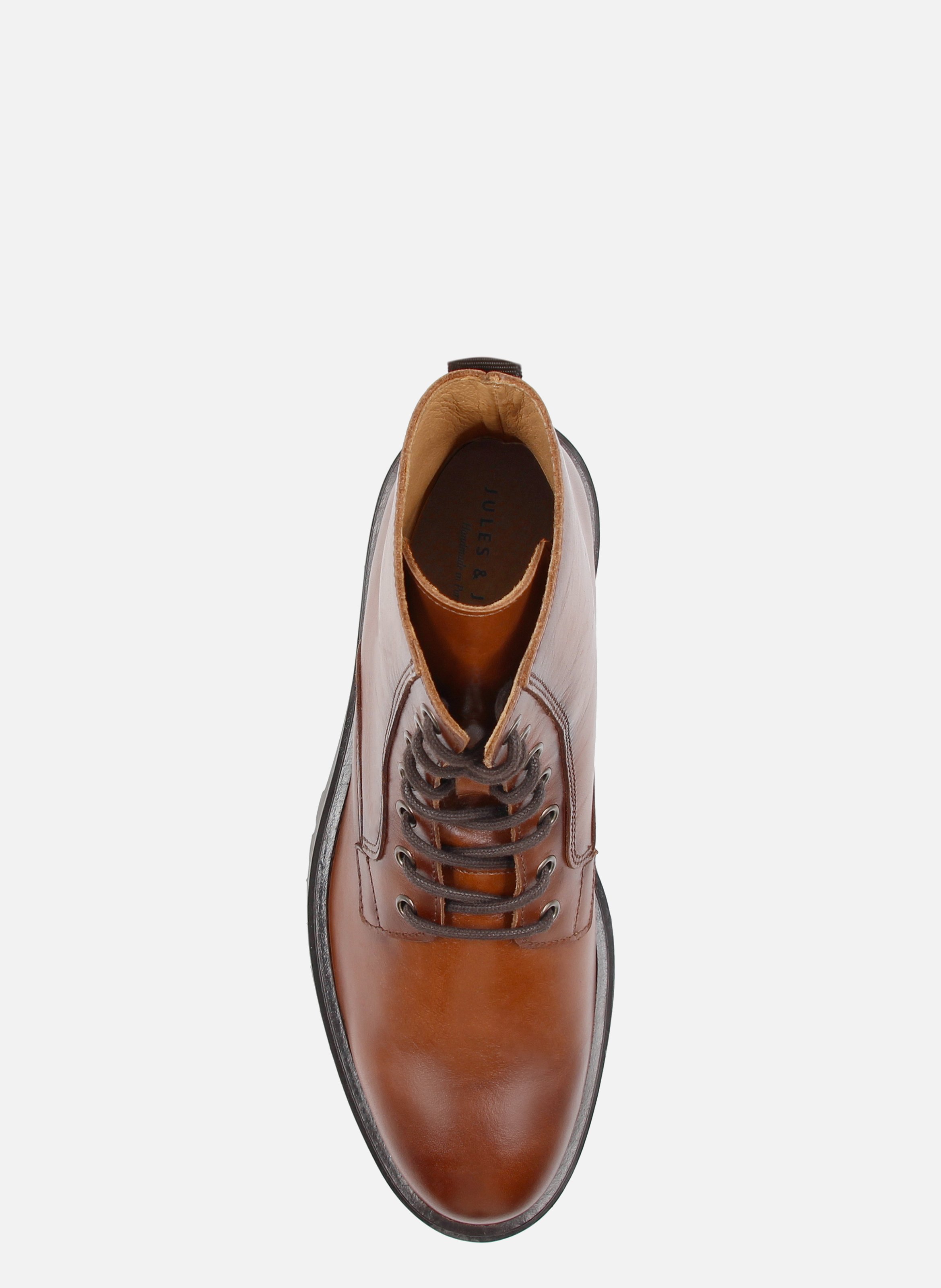 Boots à lacets crantées cuir lisse JULES & JENN Marron