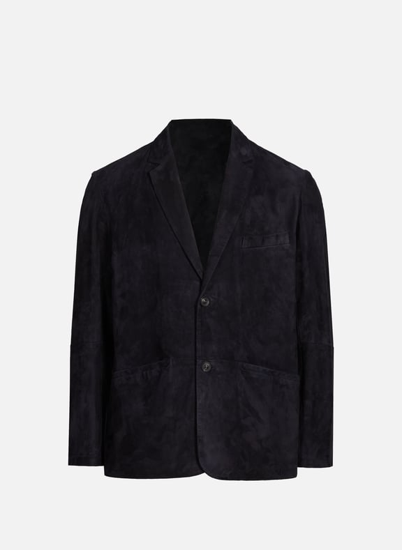 Blazer droit en cuir velours Bleu by EMPORIO ARMANI EMPORIO ARMANI Blazer droit en cuir velours Bleu