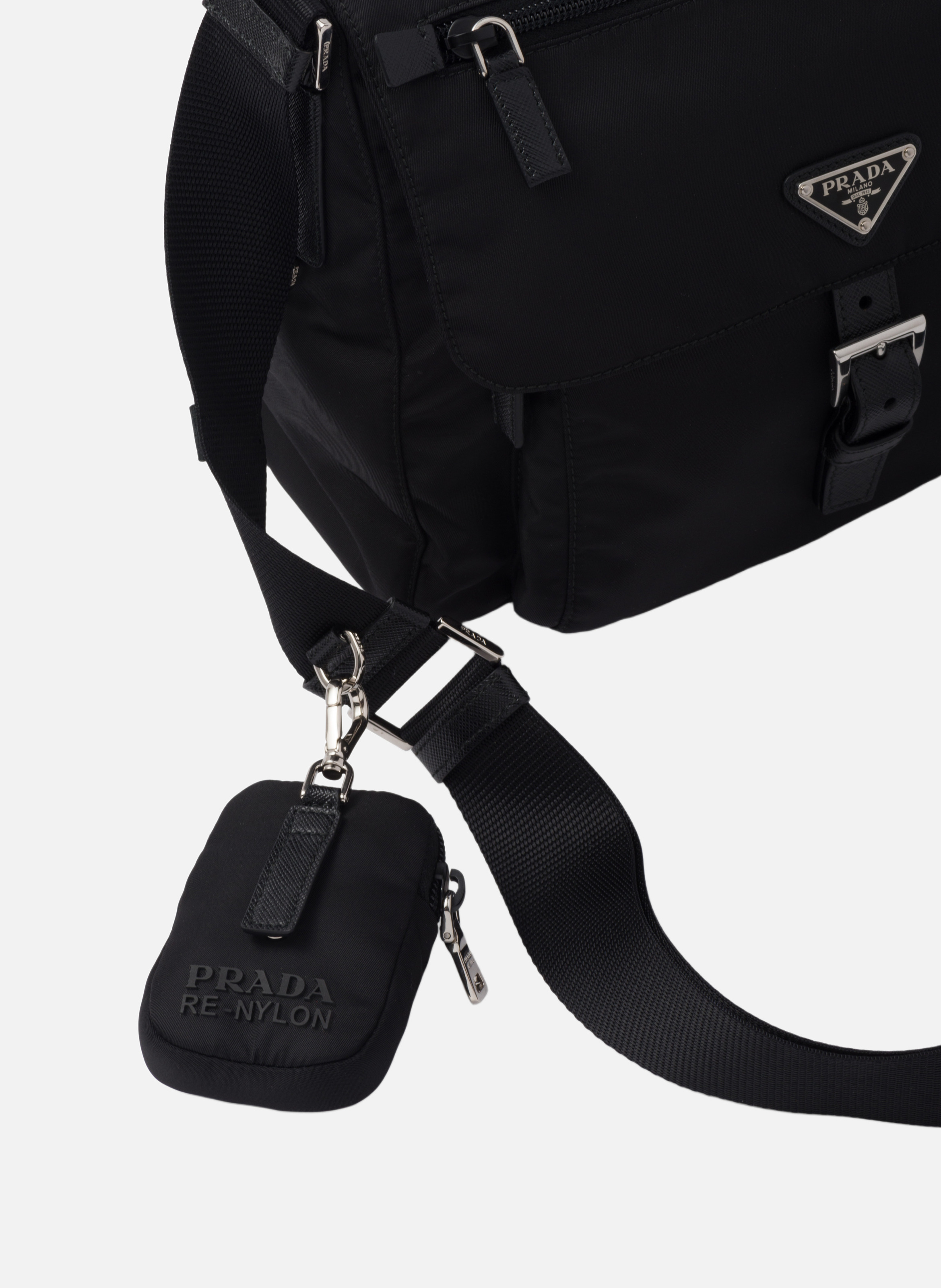 Sac porté épaule en re-nylon PRADA Noir