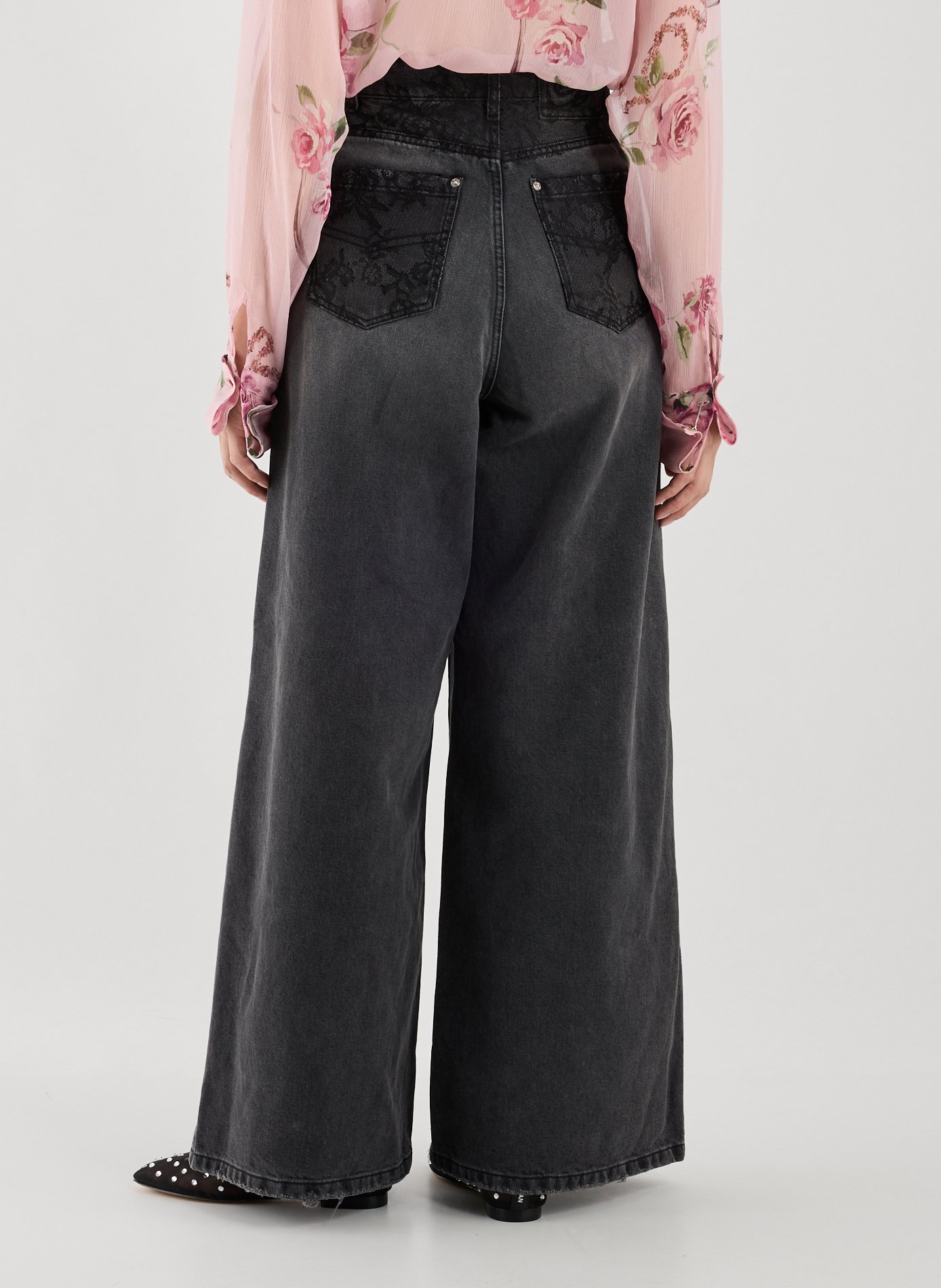 Jeans large bi-matière en coton BLUMARINE Bleu