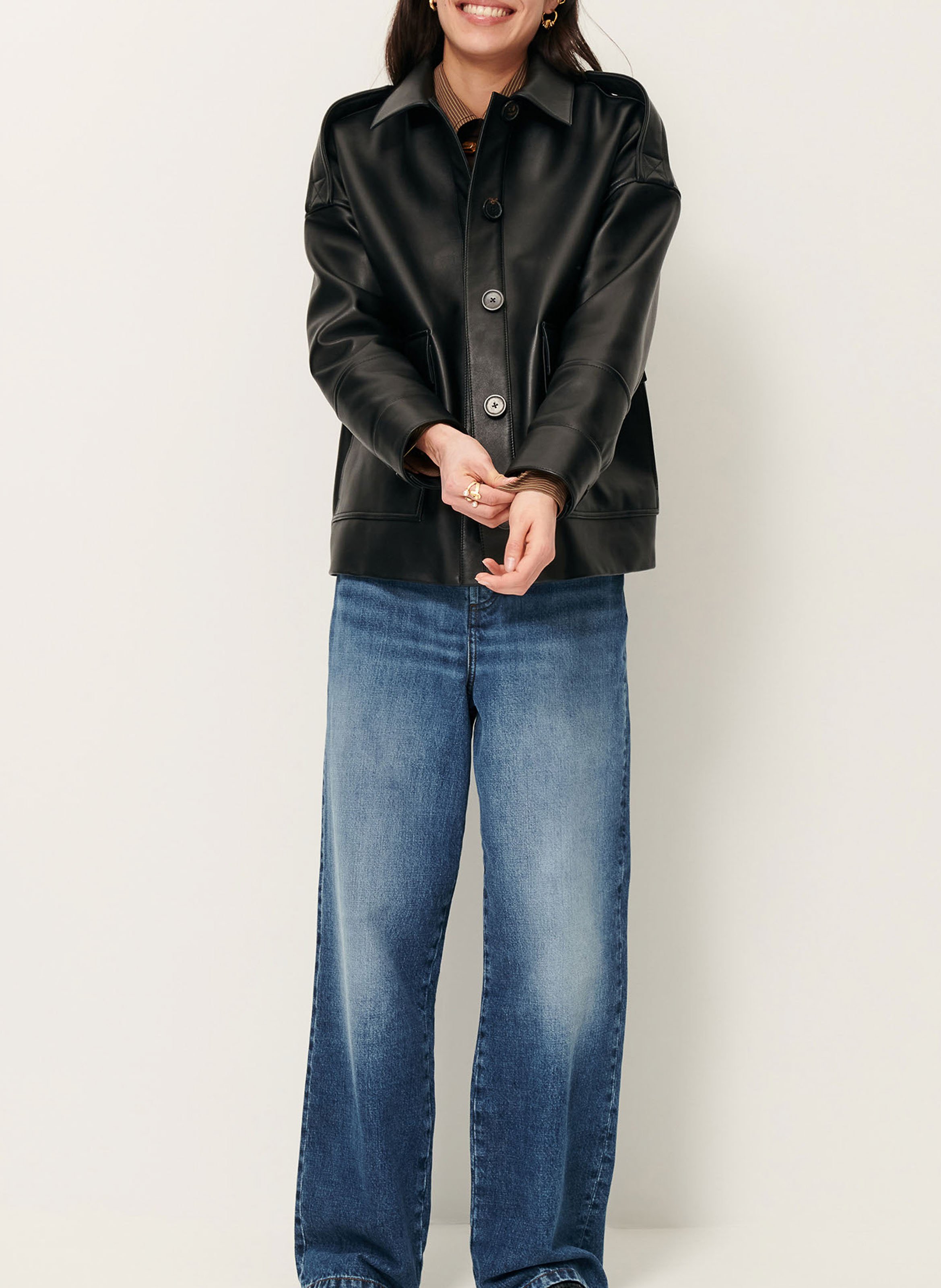 Veste ample boutonnée en cuir harriboyd SESSUN Noir