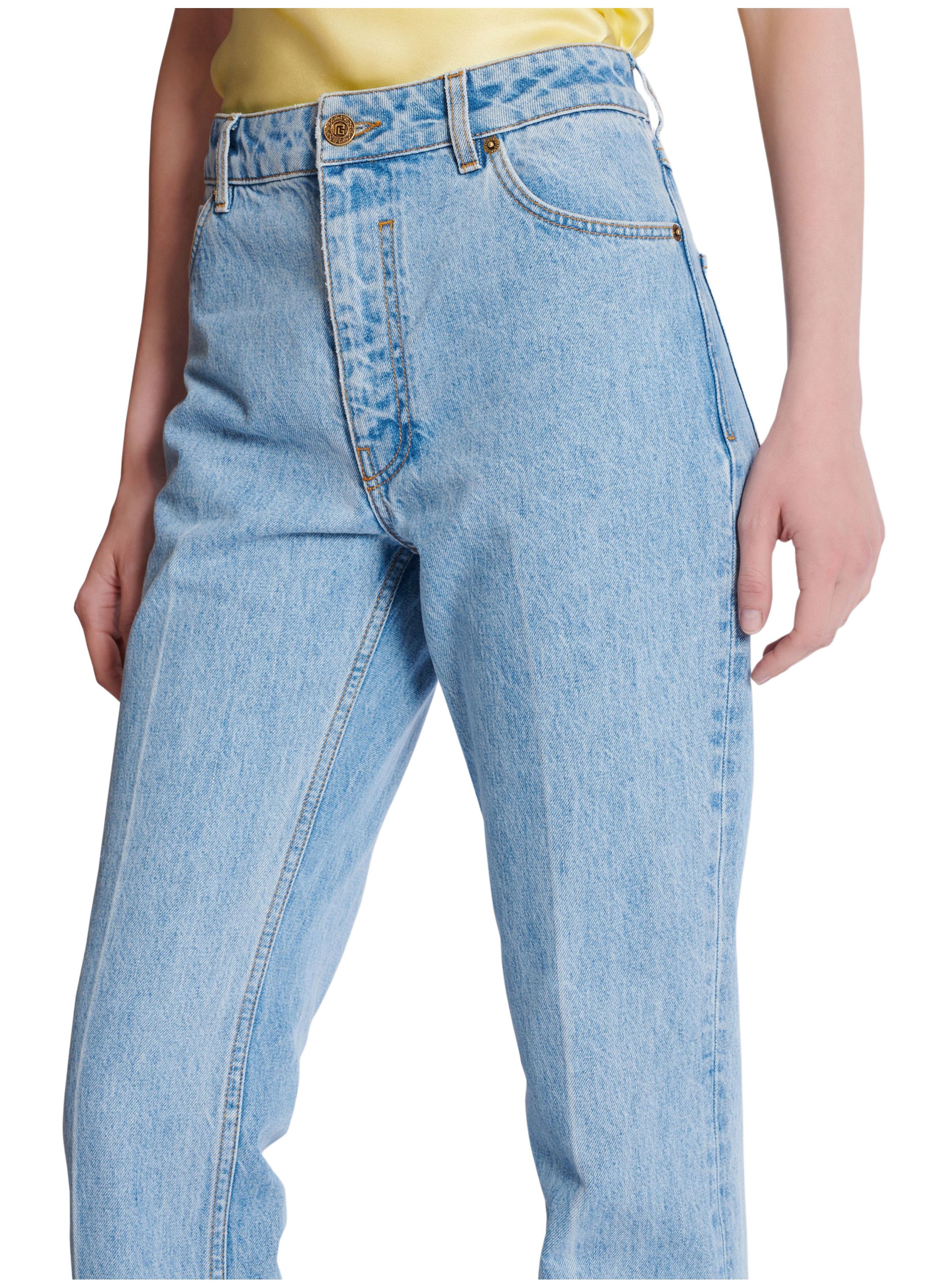 Pantalon taille haute en denim BALMAIN Bleu