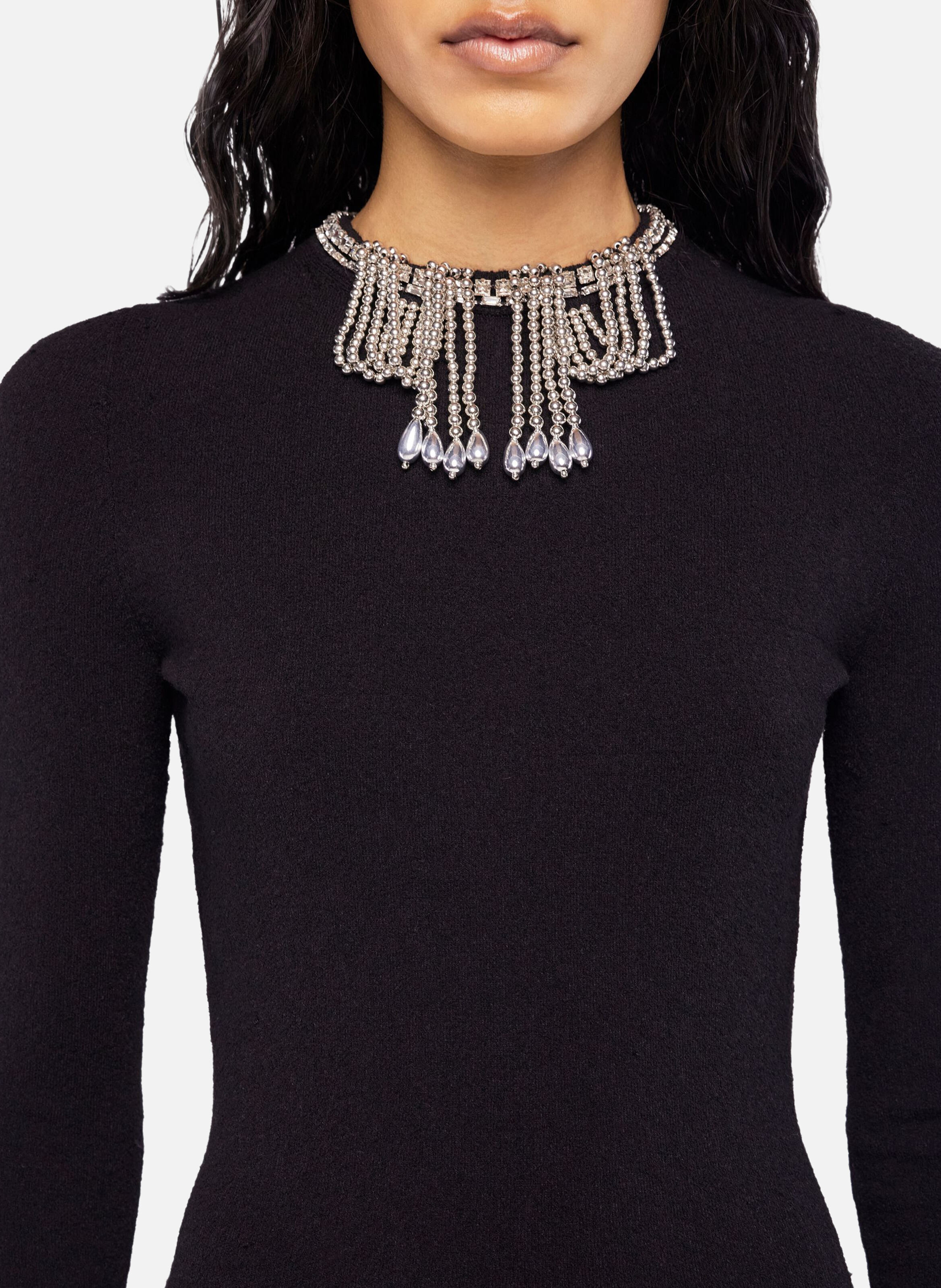 Robe longue dos nu en maille brodée RABANNE Noir