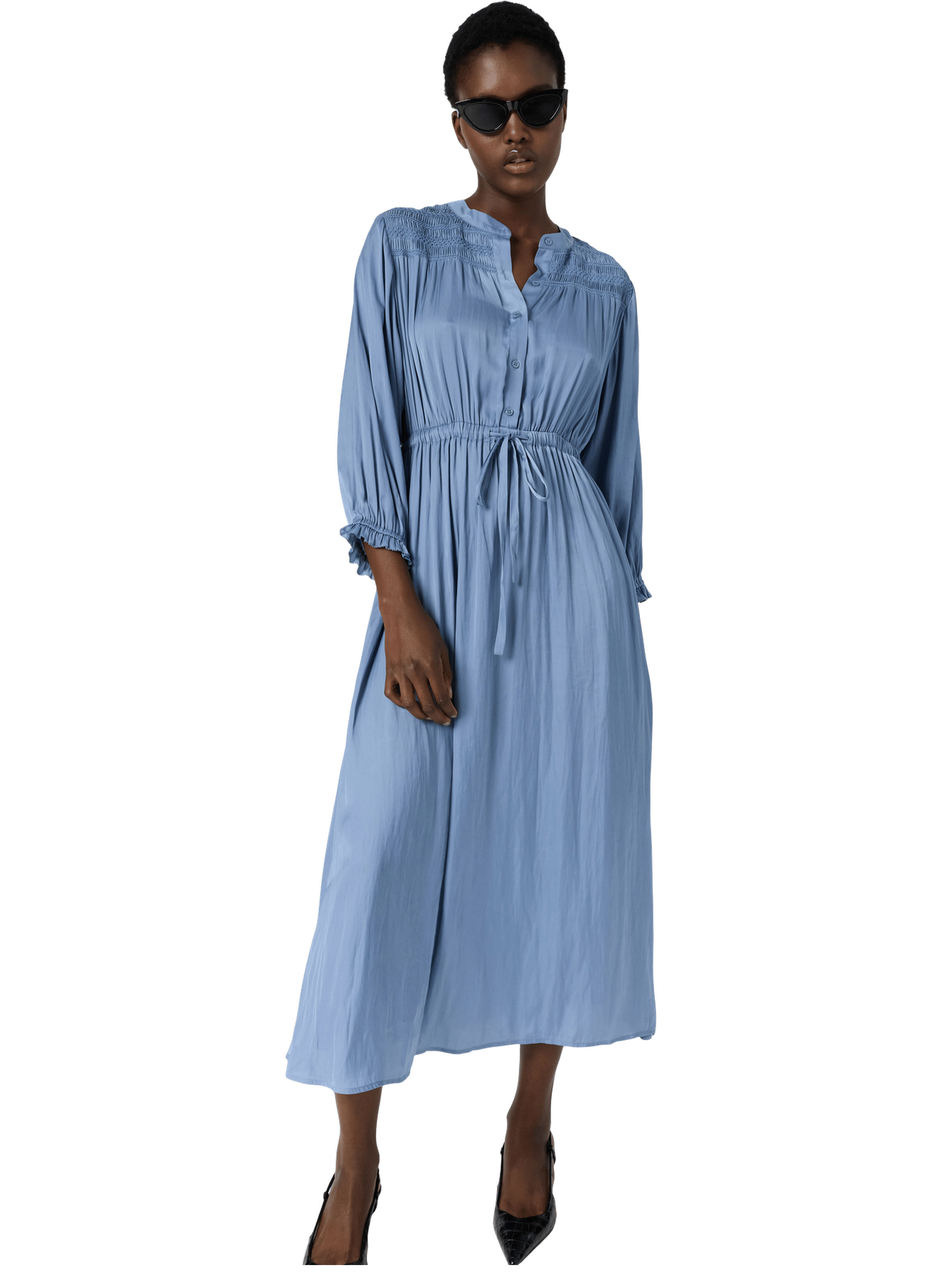 Robe midi en satin à smocks - rubie GERARD DAREL Bleu