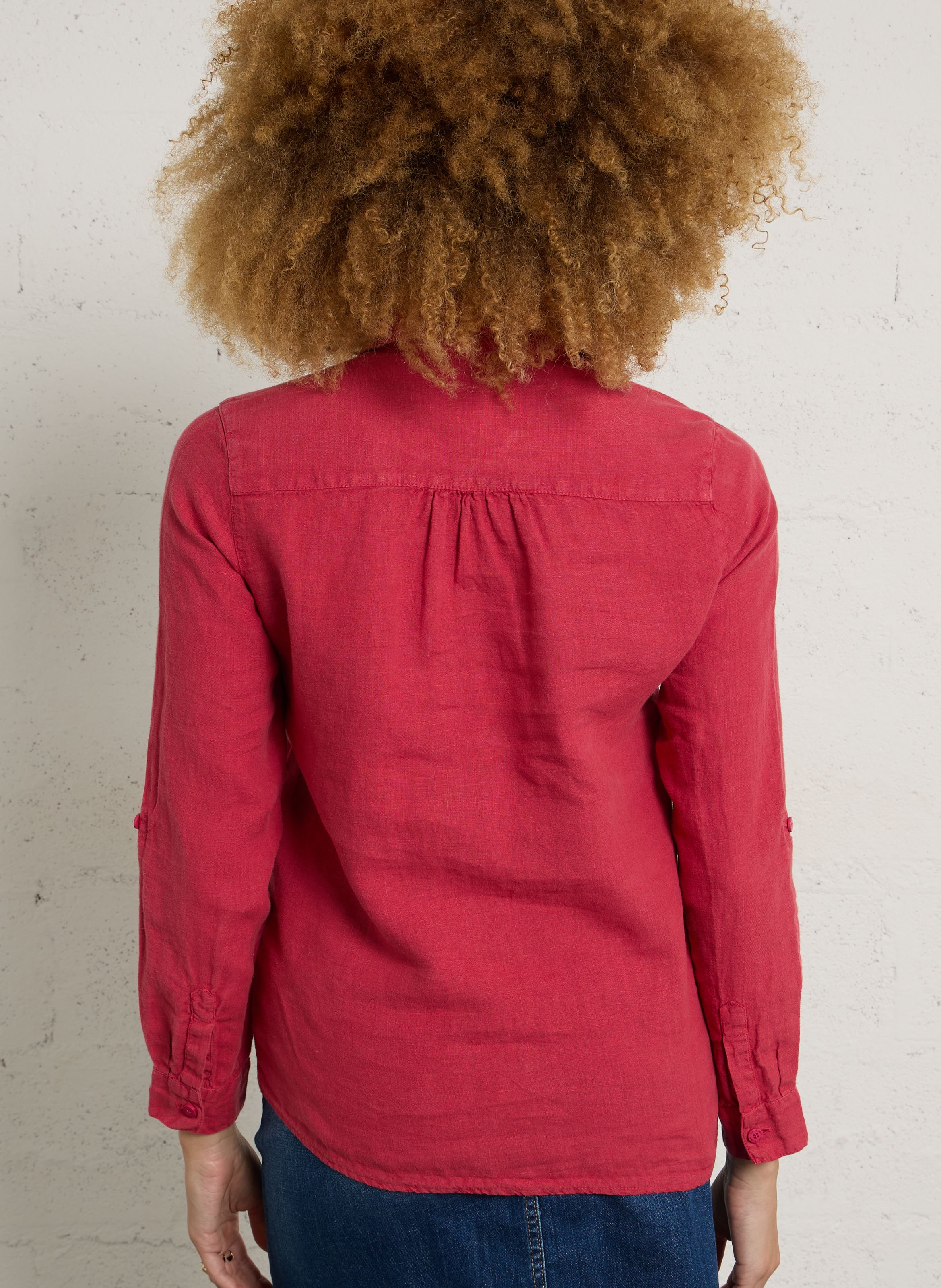 Chemise droite col v en lin ARMOR-LUX Rose