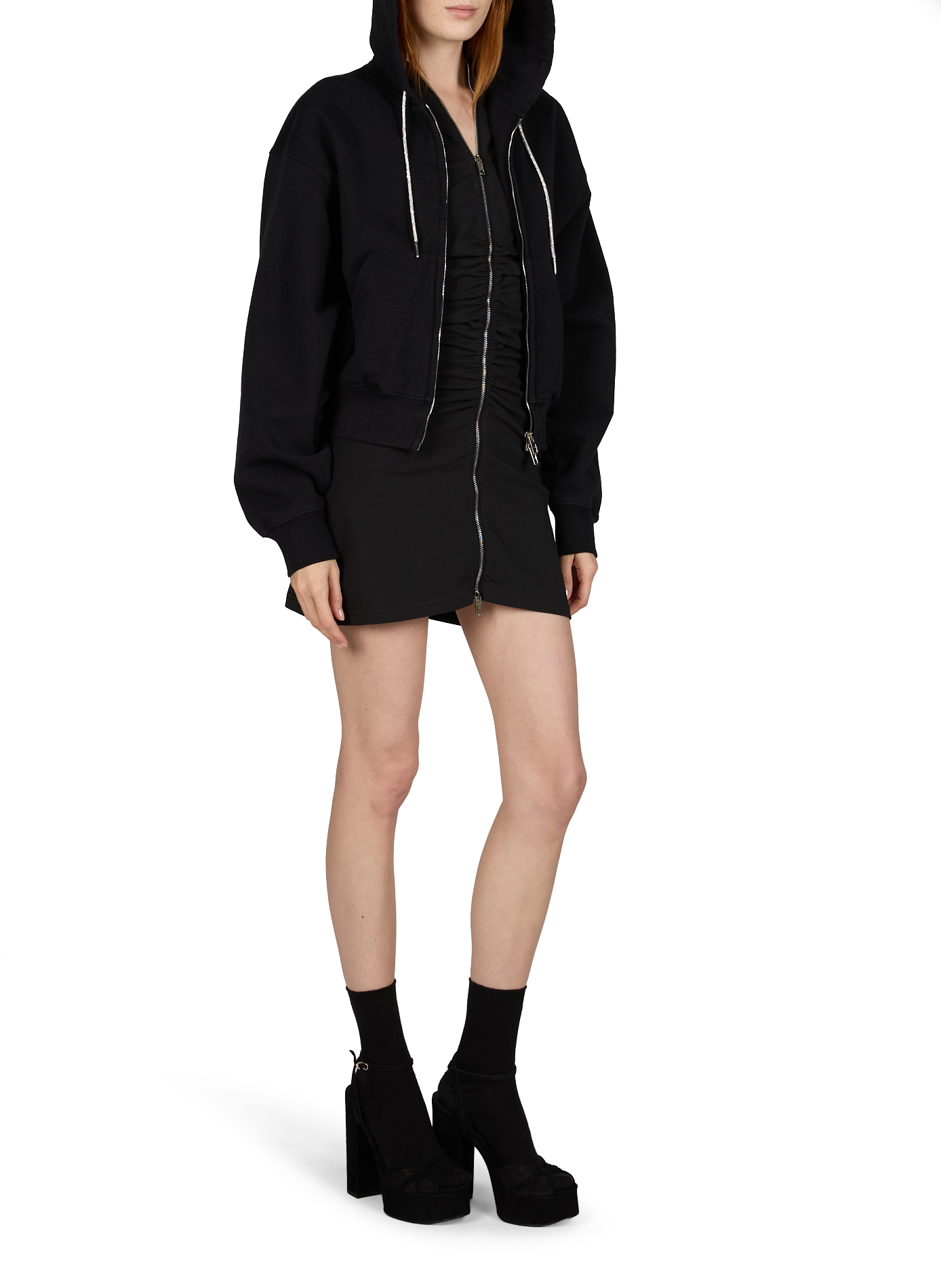 Hoodie zip à capuche en coton ALEXANDER WANG Noir