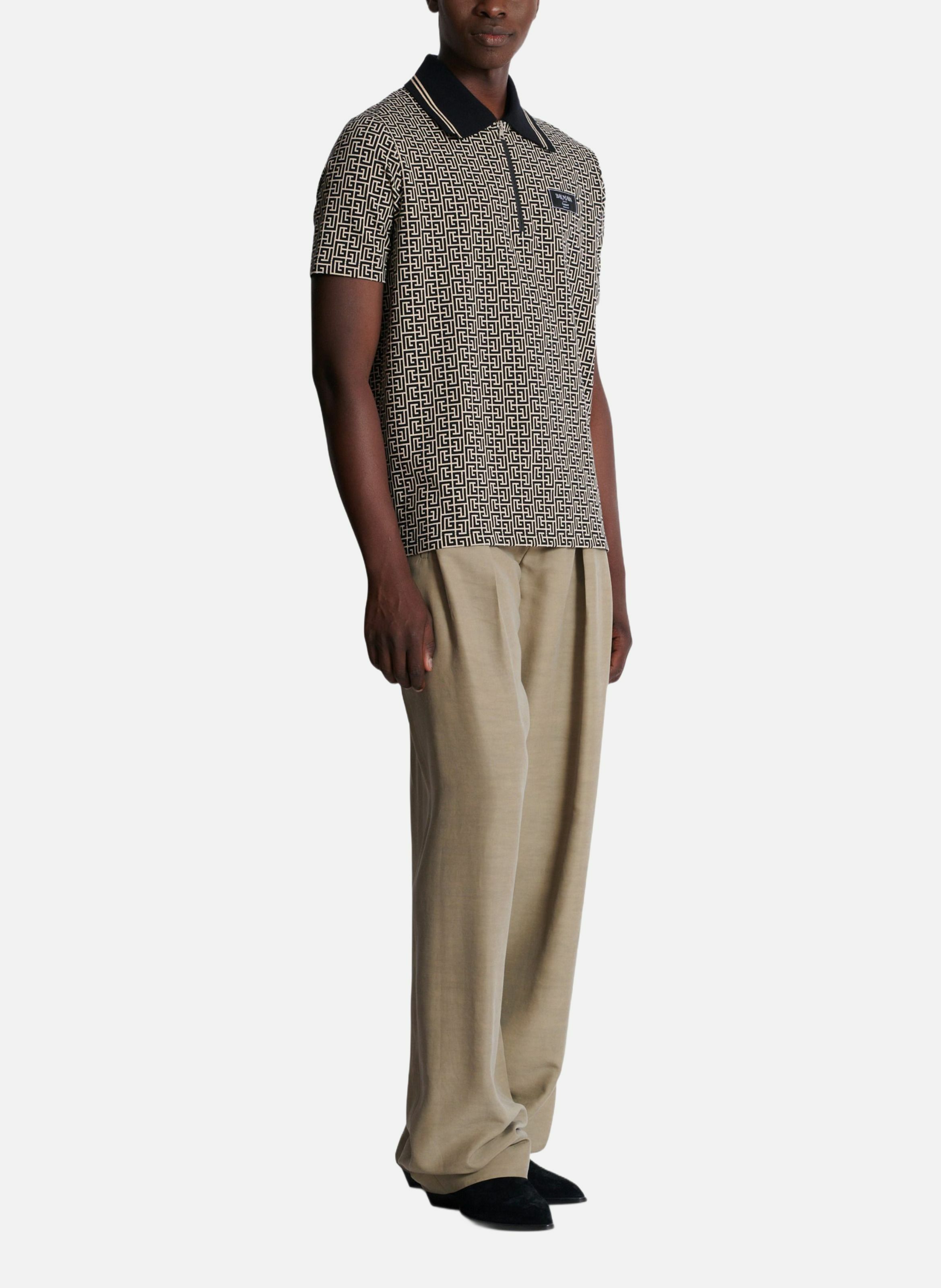 Polo en jacquard à monogramme pb labyrinthe BALMAIN Noir