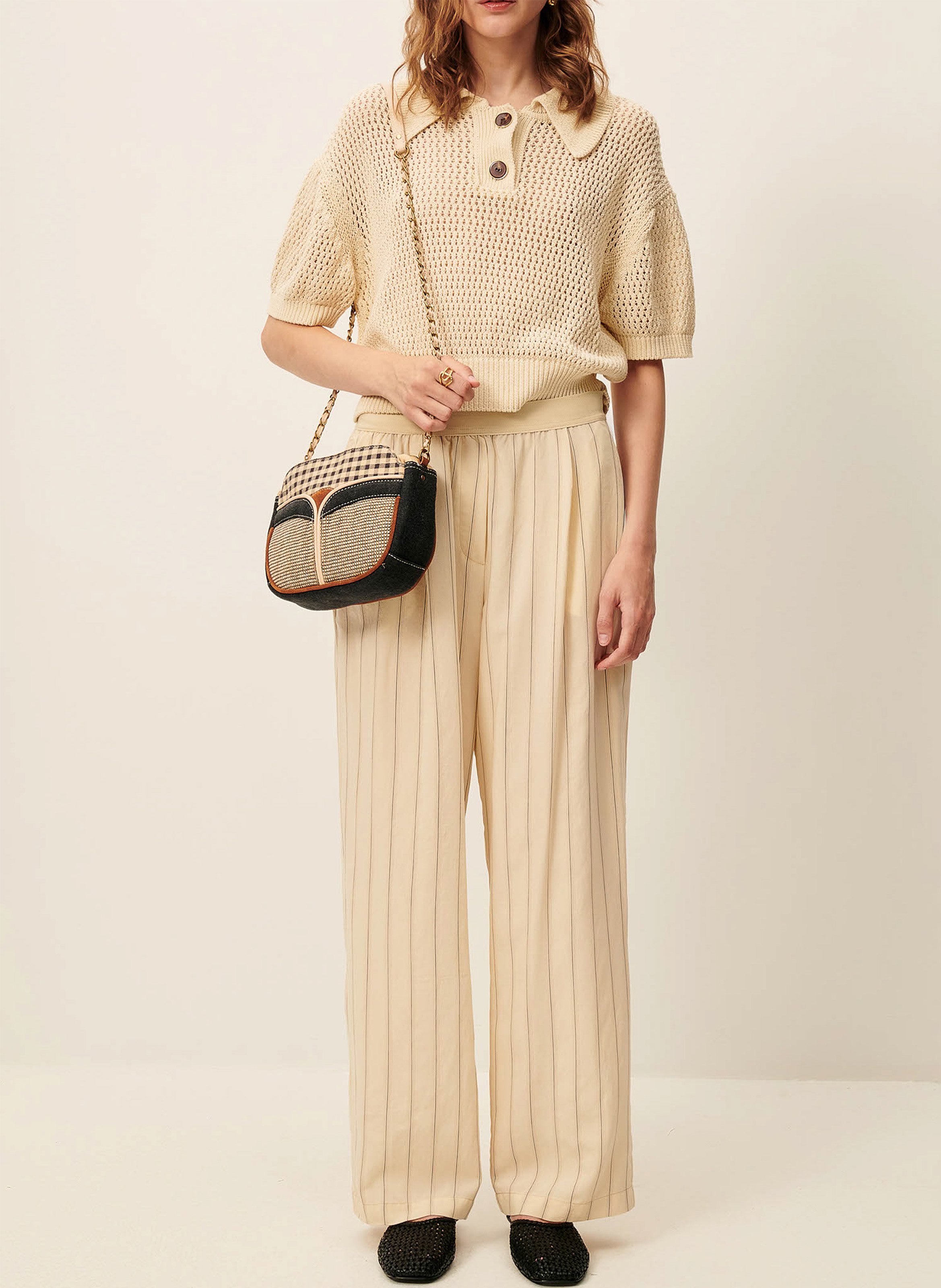 Polo en maille court en coton horizonte SESSUN Beige