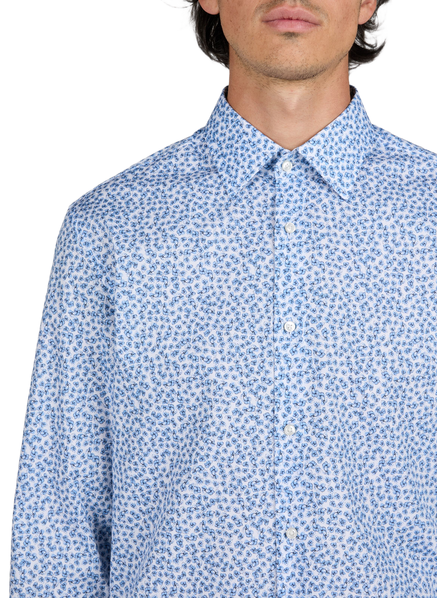 Chemise manches longues à fleurs en coton mélangé BOSS Bleu