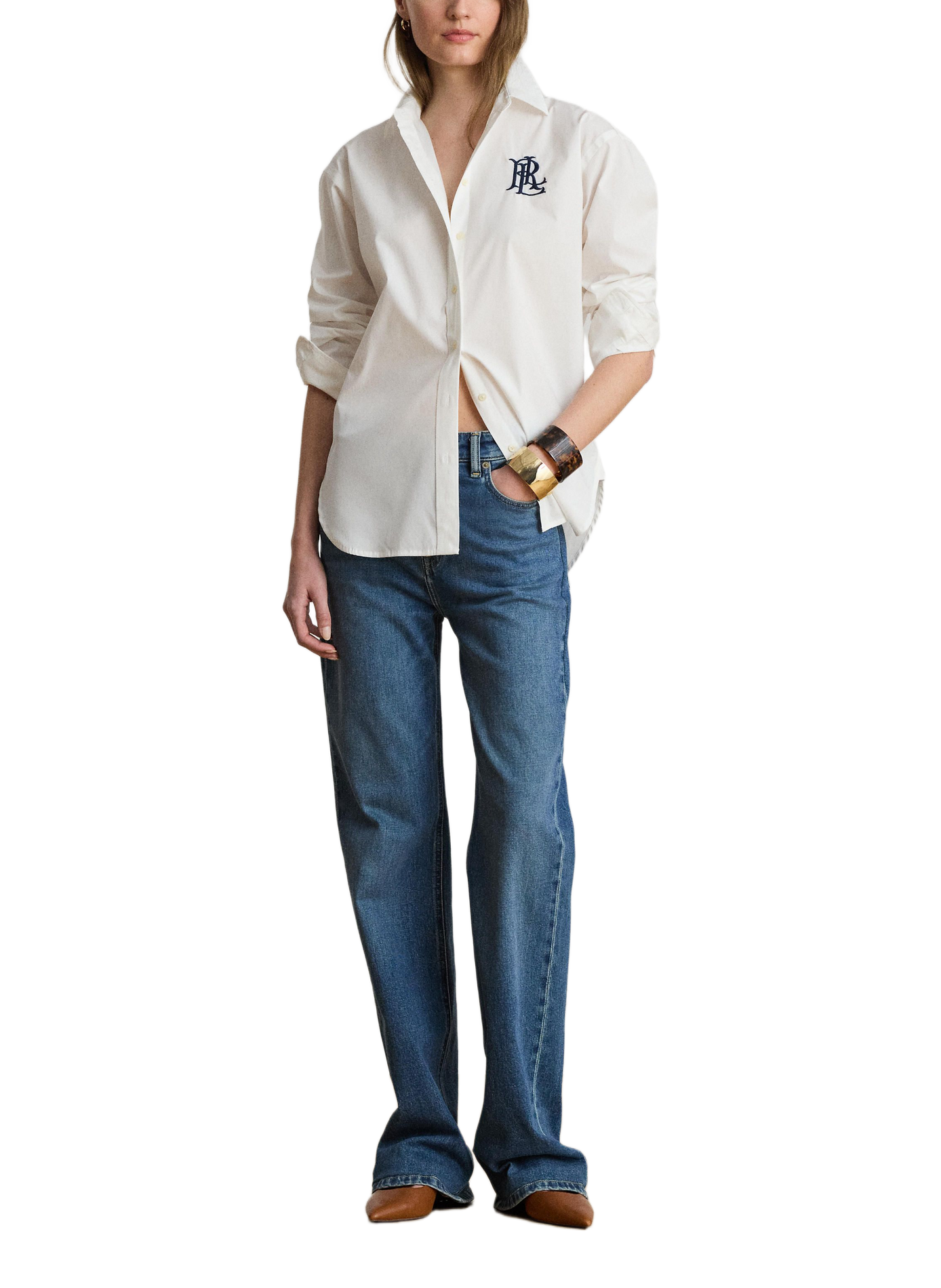 Shirt with embroidered logo in stretch cotton LAUREN White