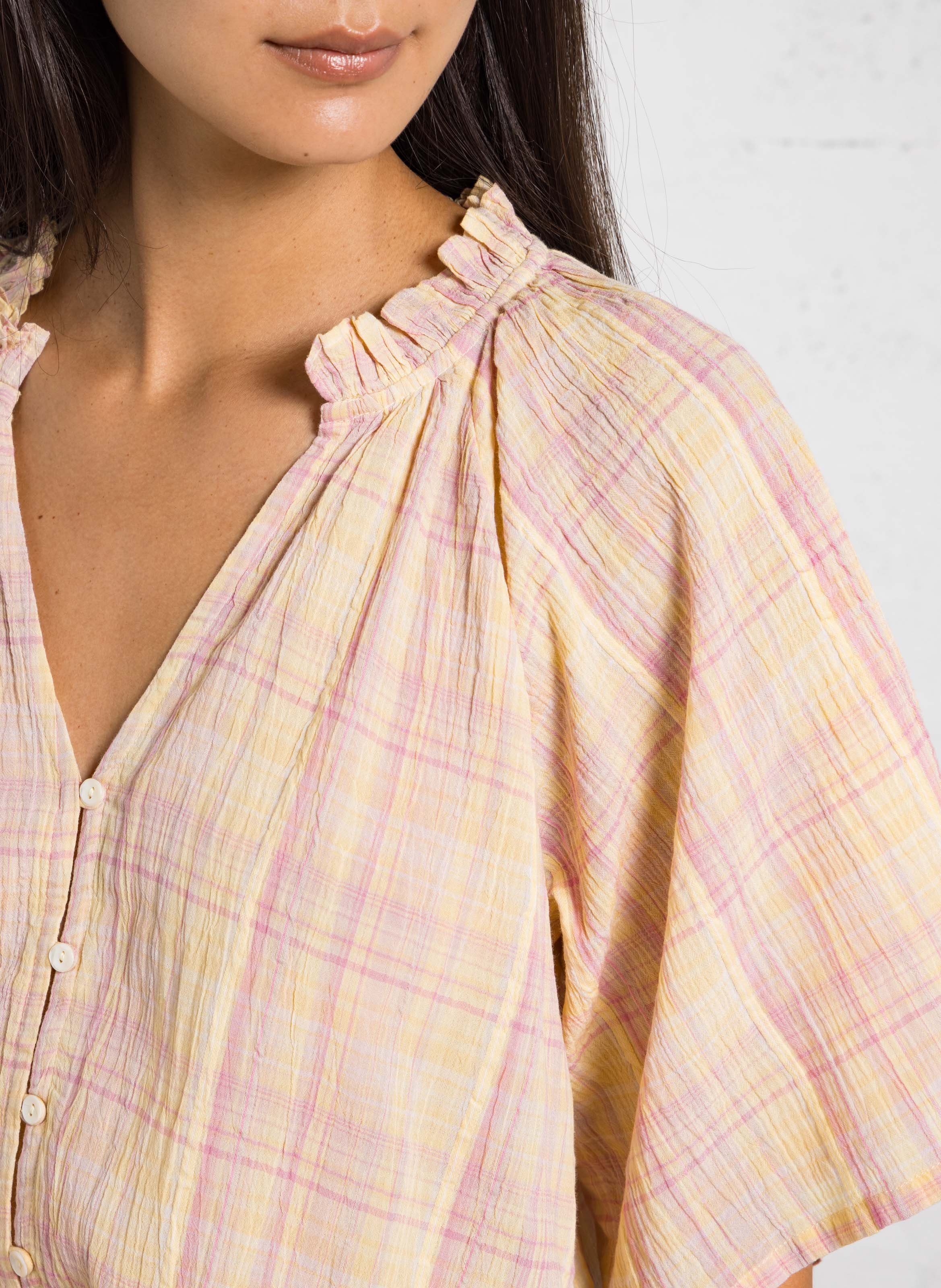 Chemise oversize col rond en coton imprimé maddy MAISON 123 Beige