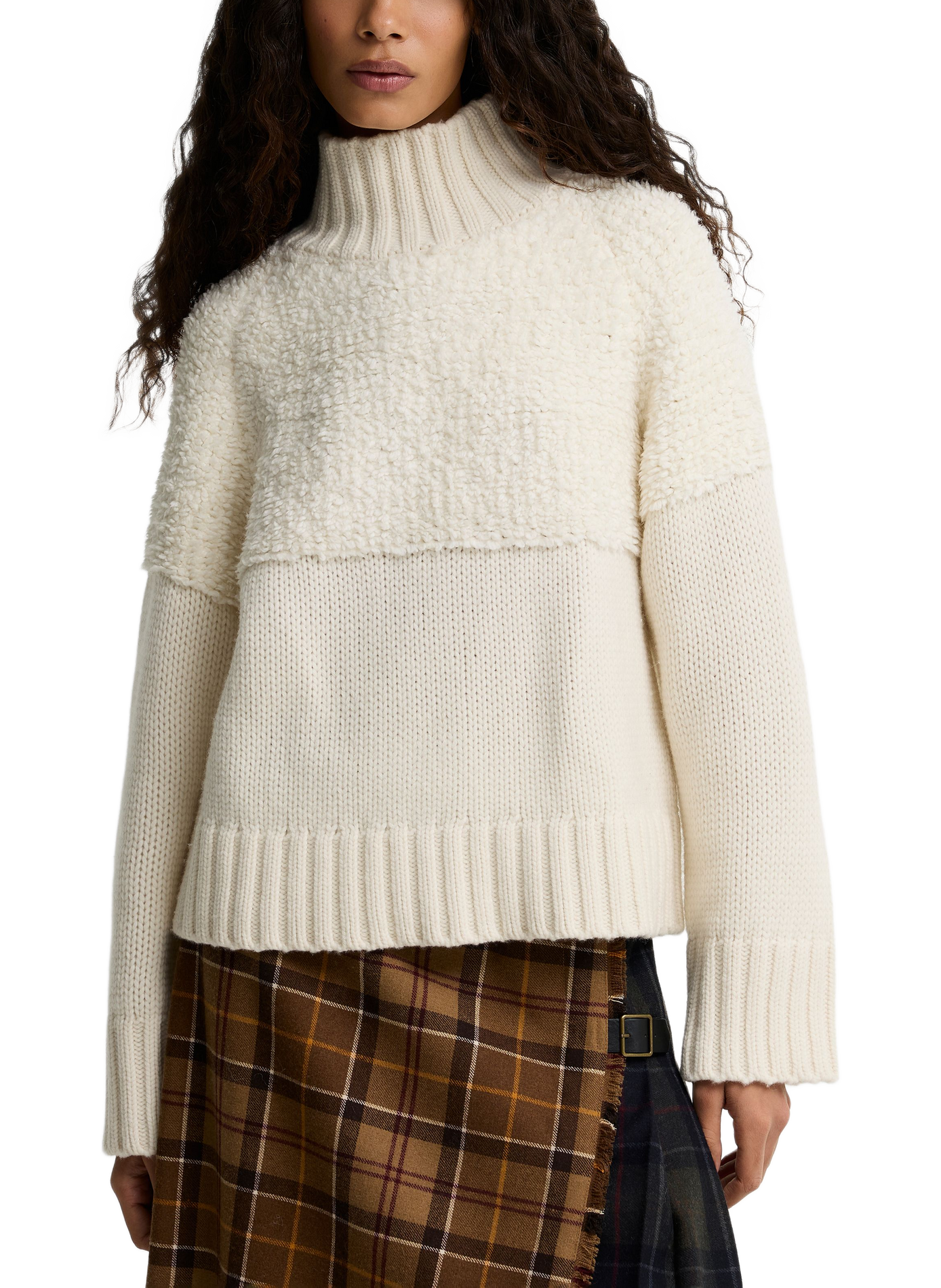 Straight cut high-neck bi-material sweater BARBOUR Beige