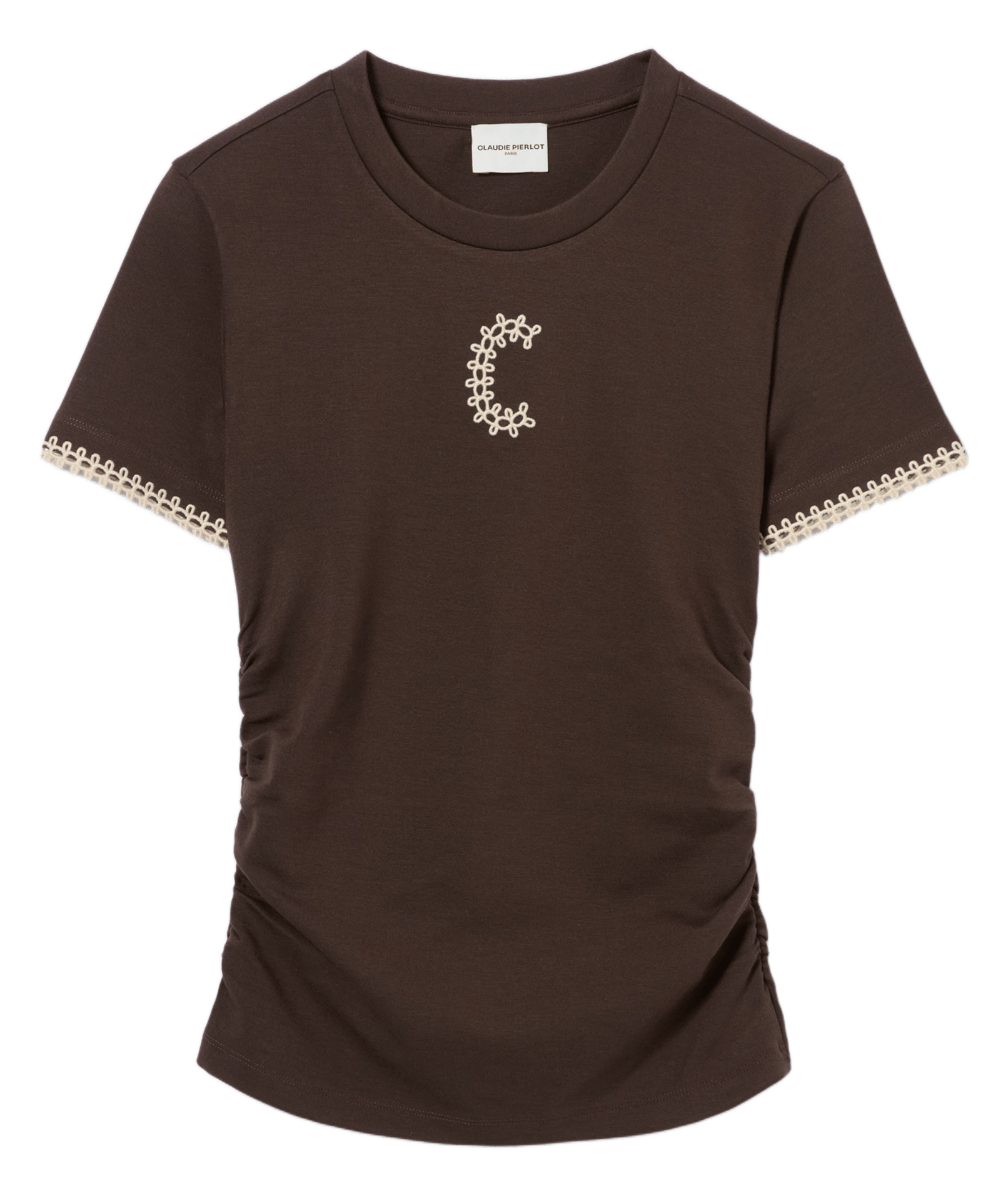 Tee-shirt droit col rond brodé CLAUDIE PIERLOT Marron