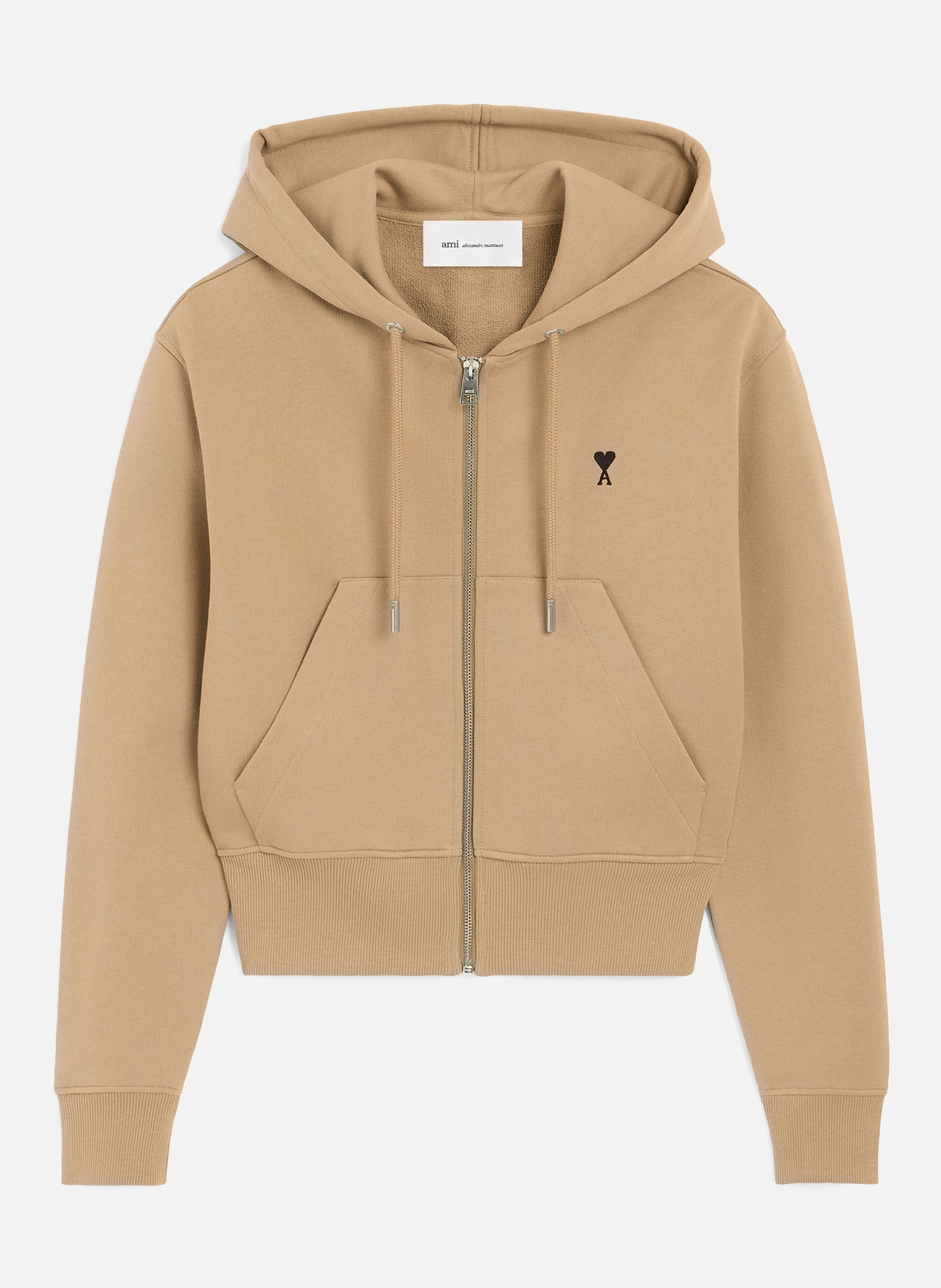 Hoodie zippé en coton ami de coeur AMI PARIS Beige