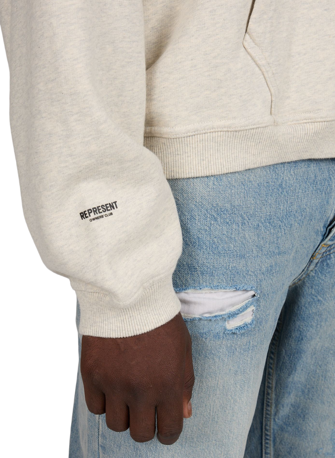 Oversized hooded sweatshirt in mottled cotton REPRESENT Beige