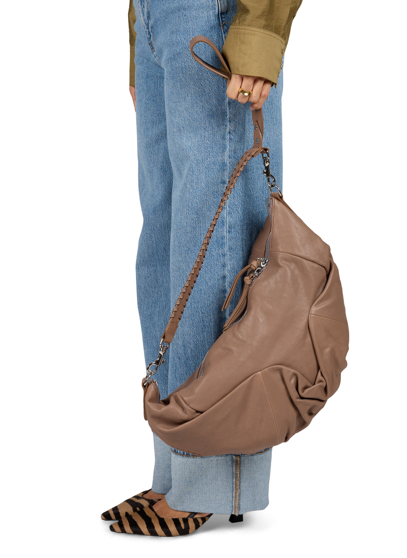 Grand sac zippé uni en cuir VIVIENNE WESTWOOD Marron