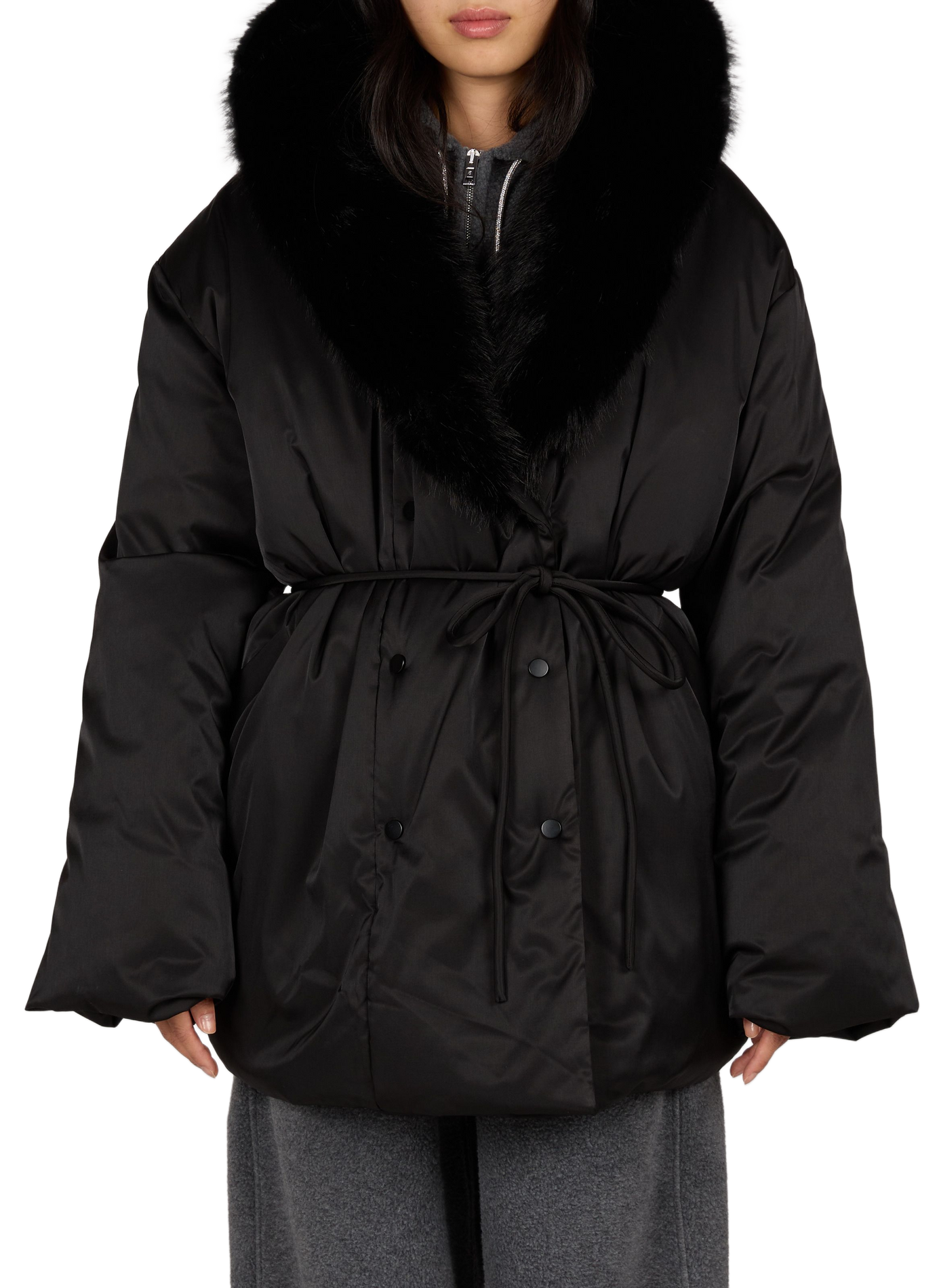 Round-neck fur coat VIKTORIA CHAN Black