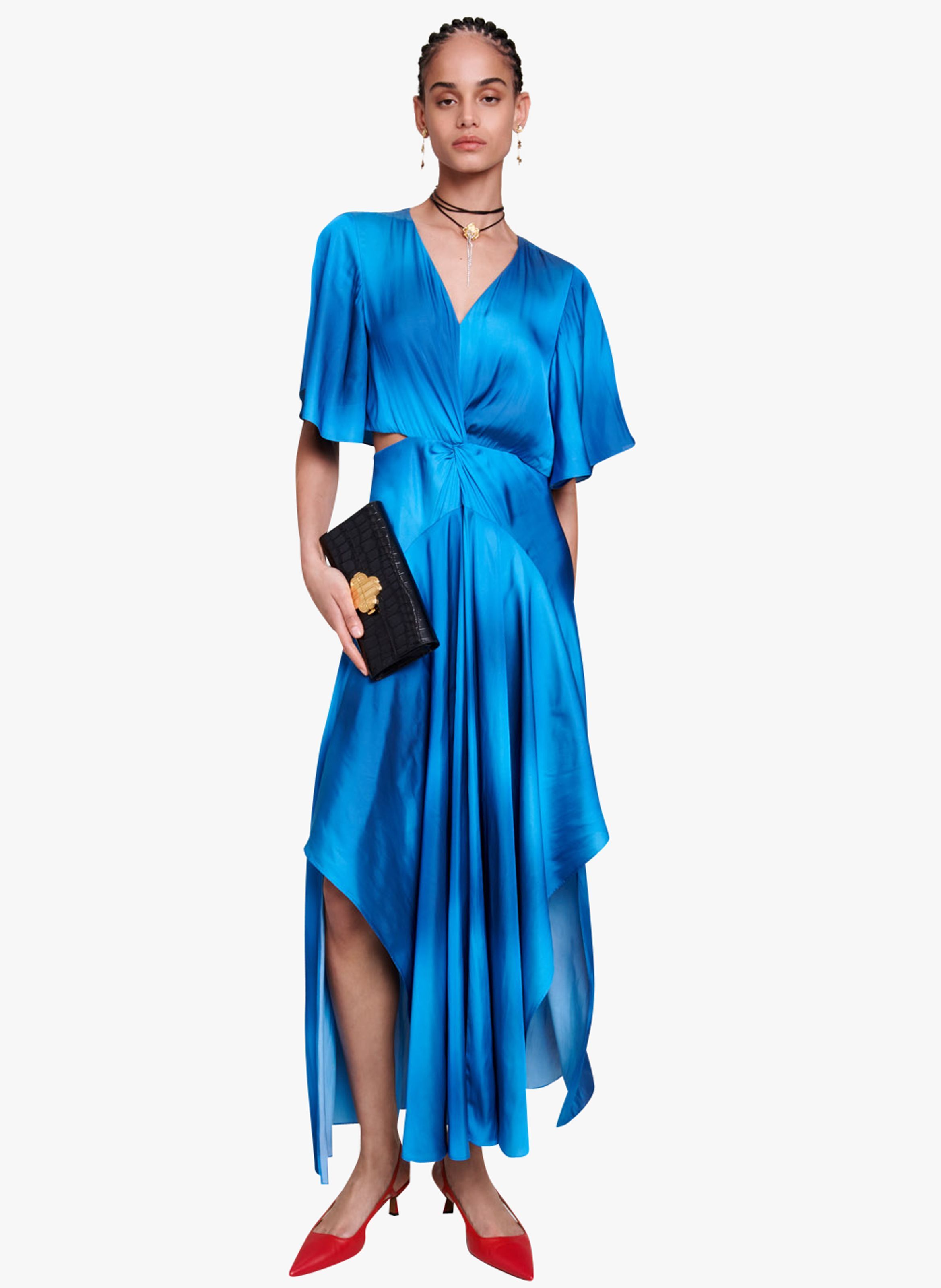 ROBE LONGUE COL V SATIN E MAJE pour FEMME Printemps