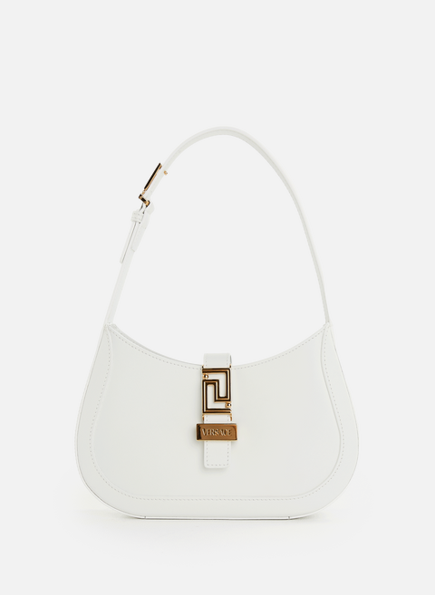حقيبة يد جلدية تحمل شعار فيرساتشي باللون الأبيض 