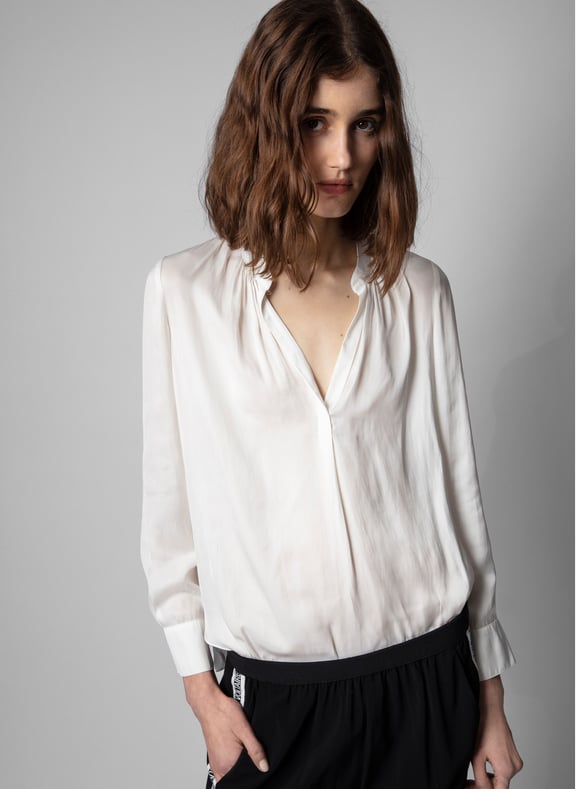 Top col v satiné fluide tink Blanc by ZADIG&VOLTAIRE ZADIG&VOLTAIRE Top col v satiné fluide tink Blanc