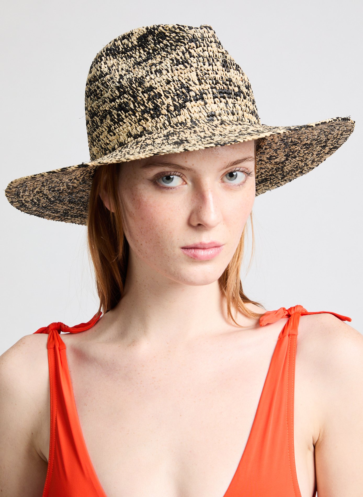 Speckled straw hat Fedora SAISON 1865 Black
