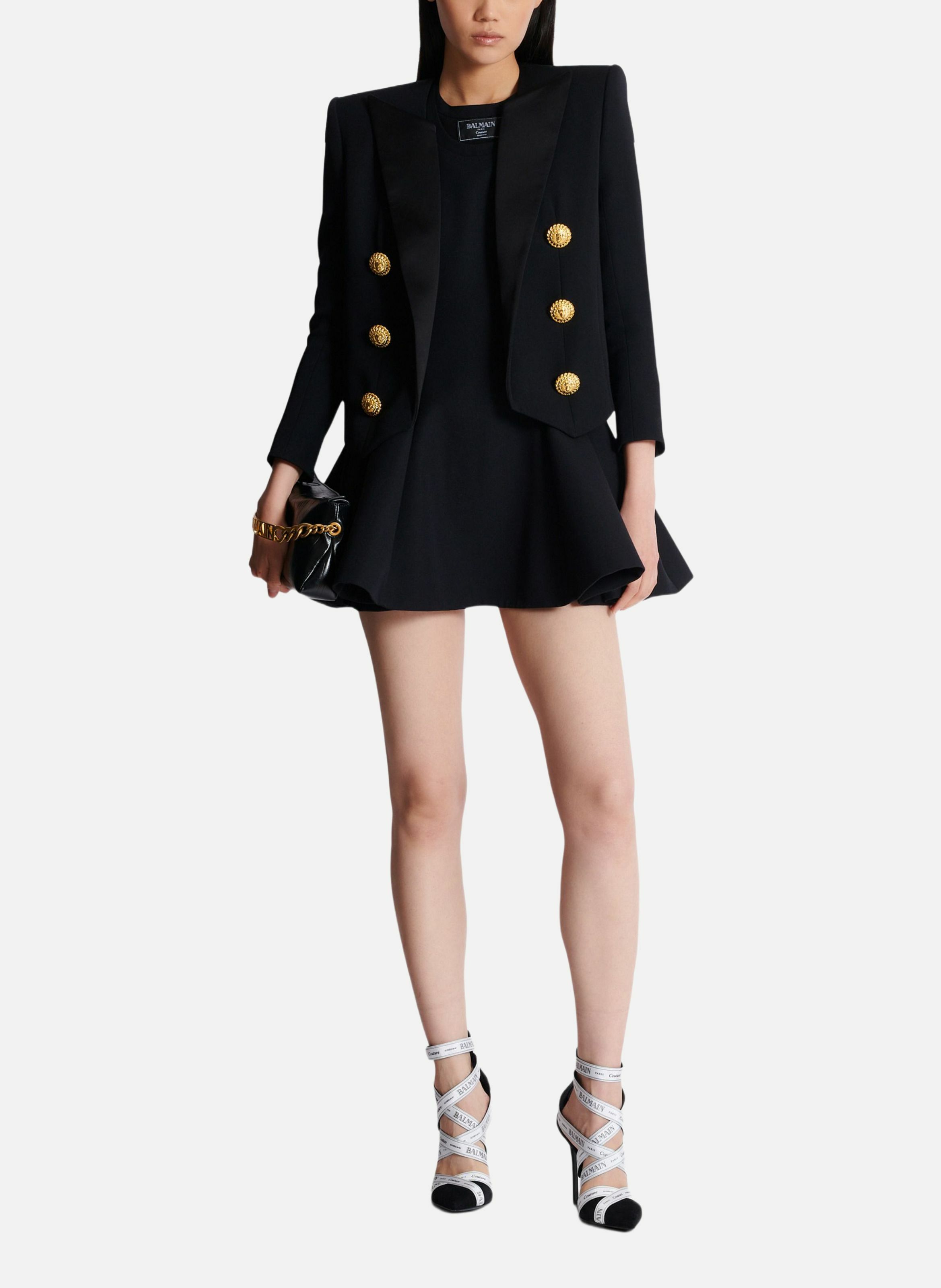 Robe évasée à plis en grain de poudre Noir