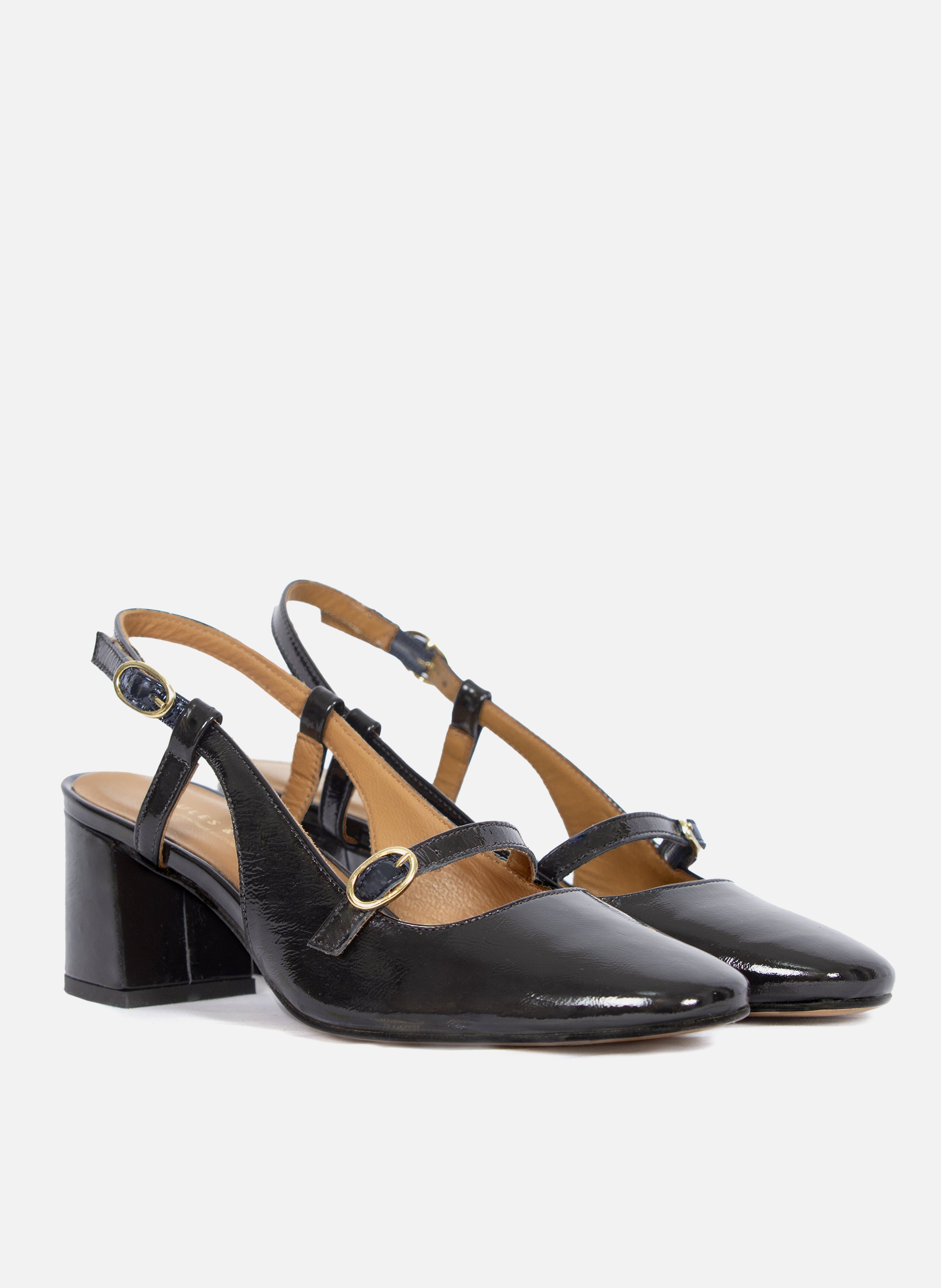 Escarpins slingback cuir vernis JULES & JENN Noir