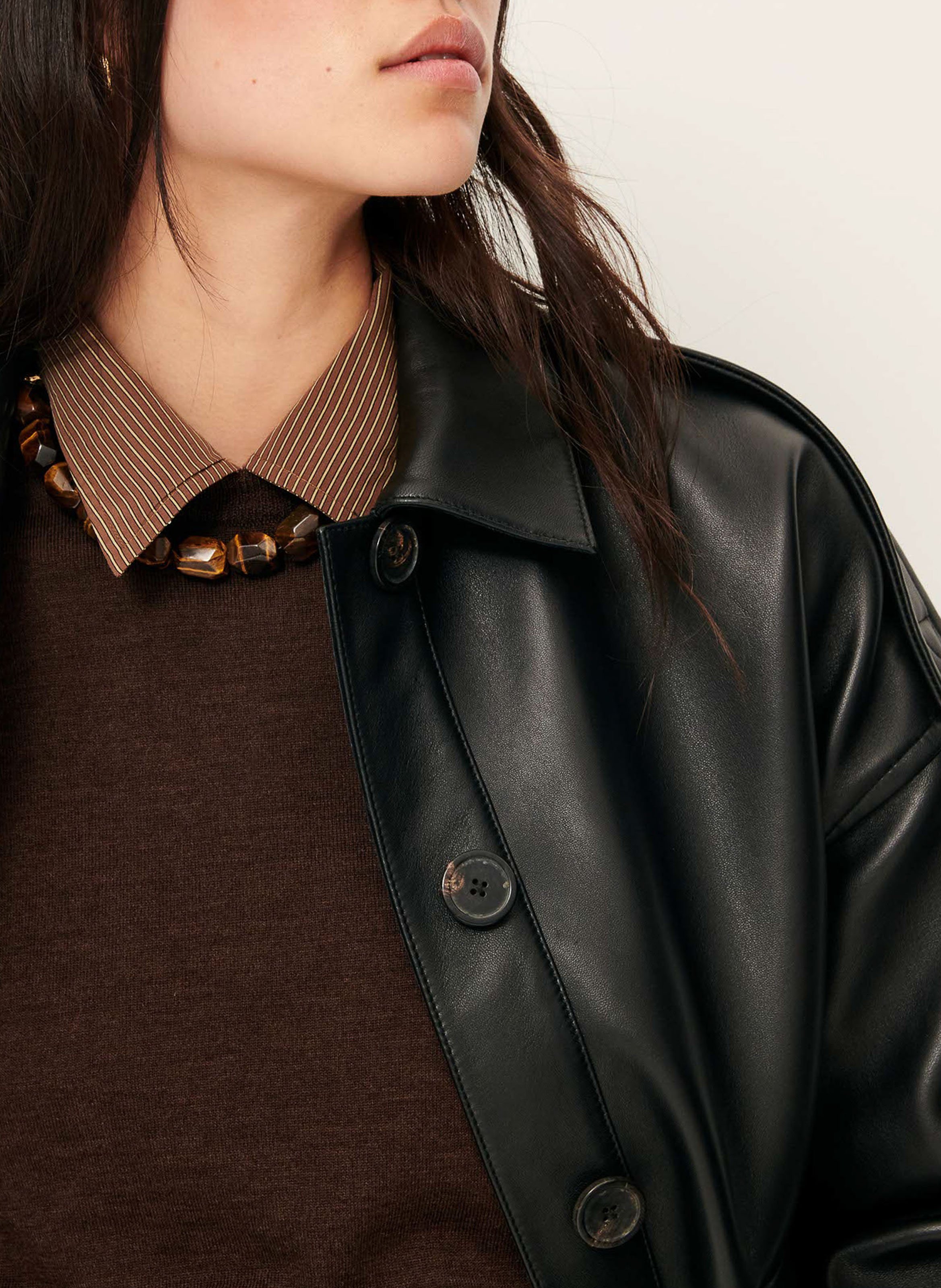 Veste ample boutonnée en cuir harriboyd SESSUN Noir