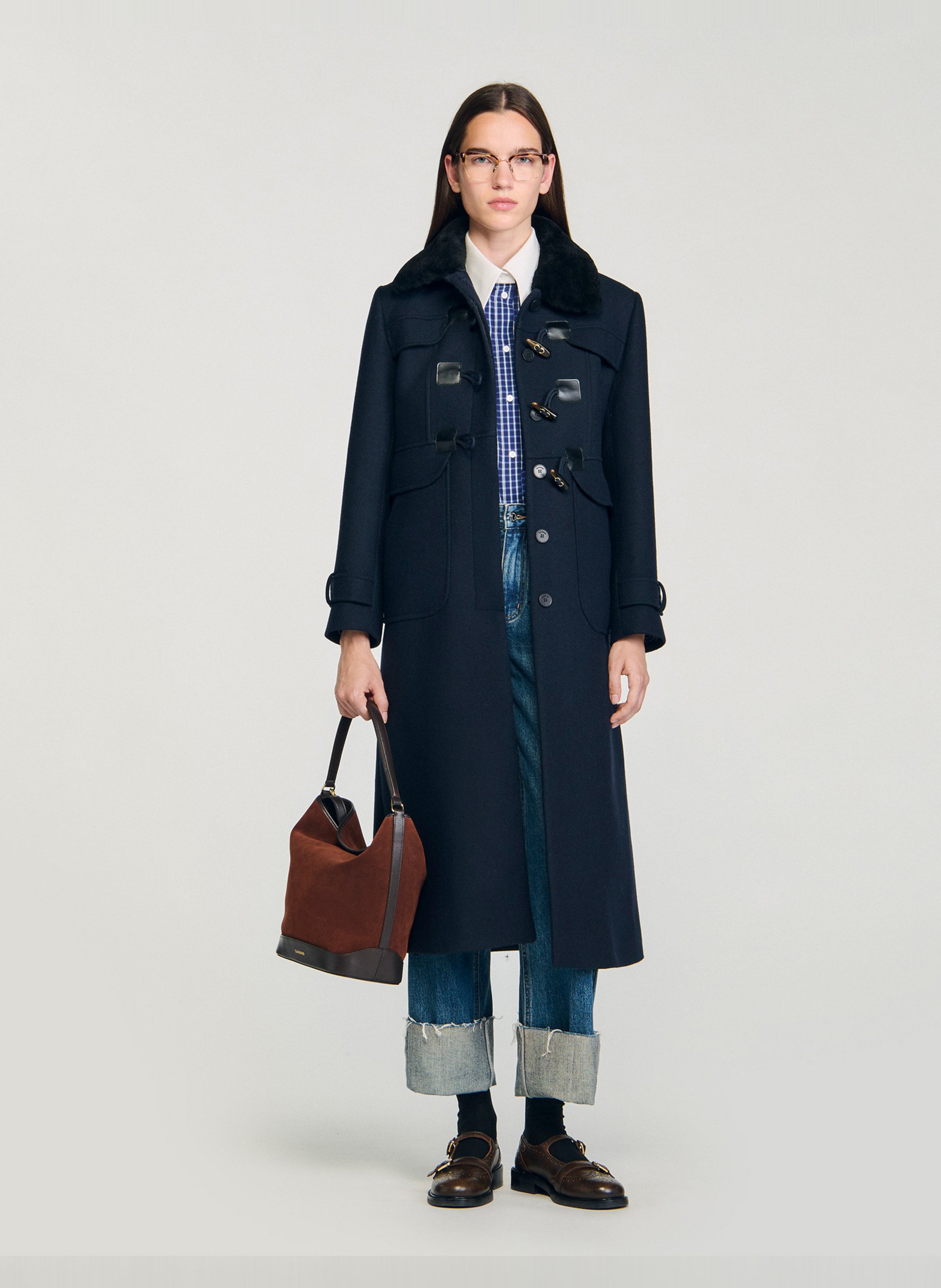 Manteau col classique en laine mélangée SANDRO Bleu