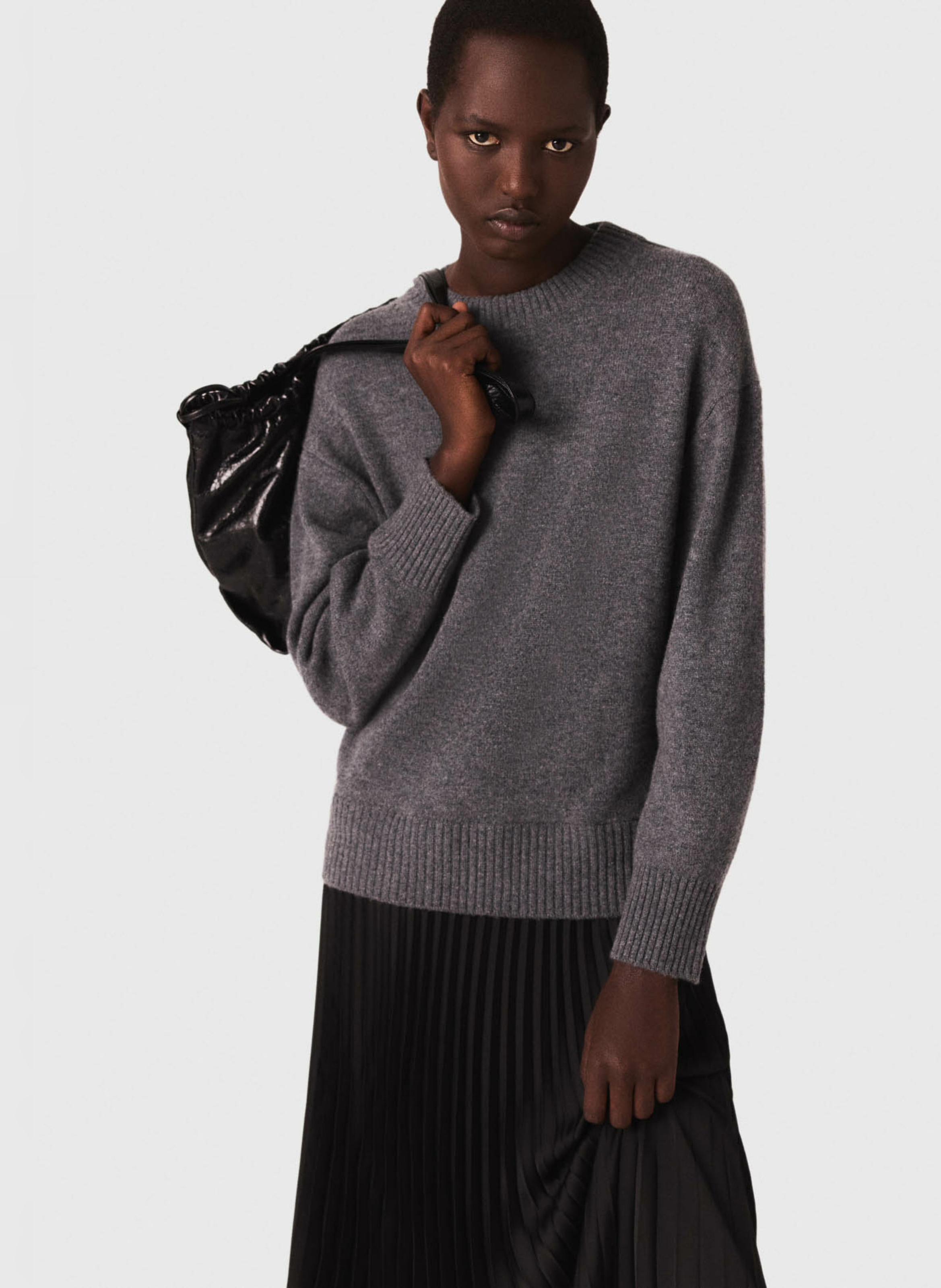 Robe longue col rond en laine mélangée MAJE Gris