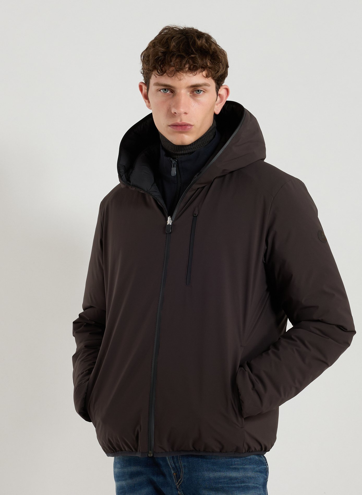 SAVE THE DUCK Oversized hooded puffer jacket Brown
