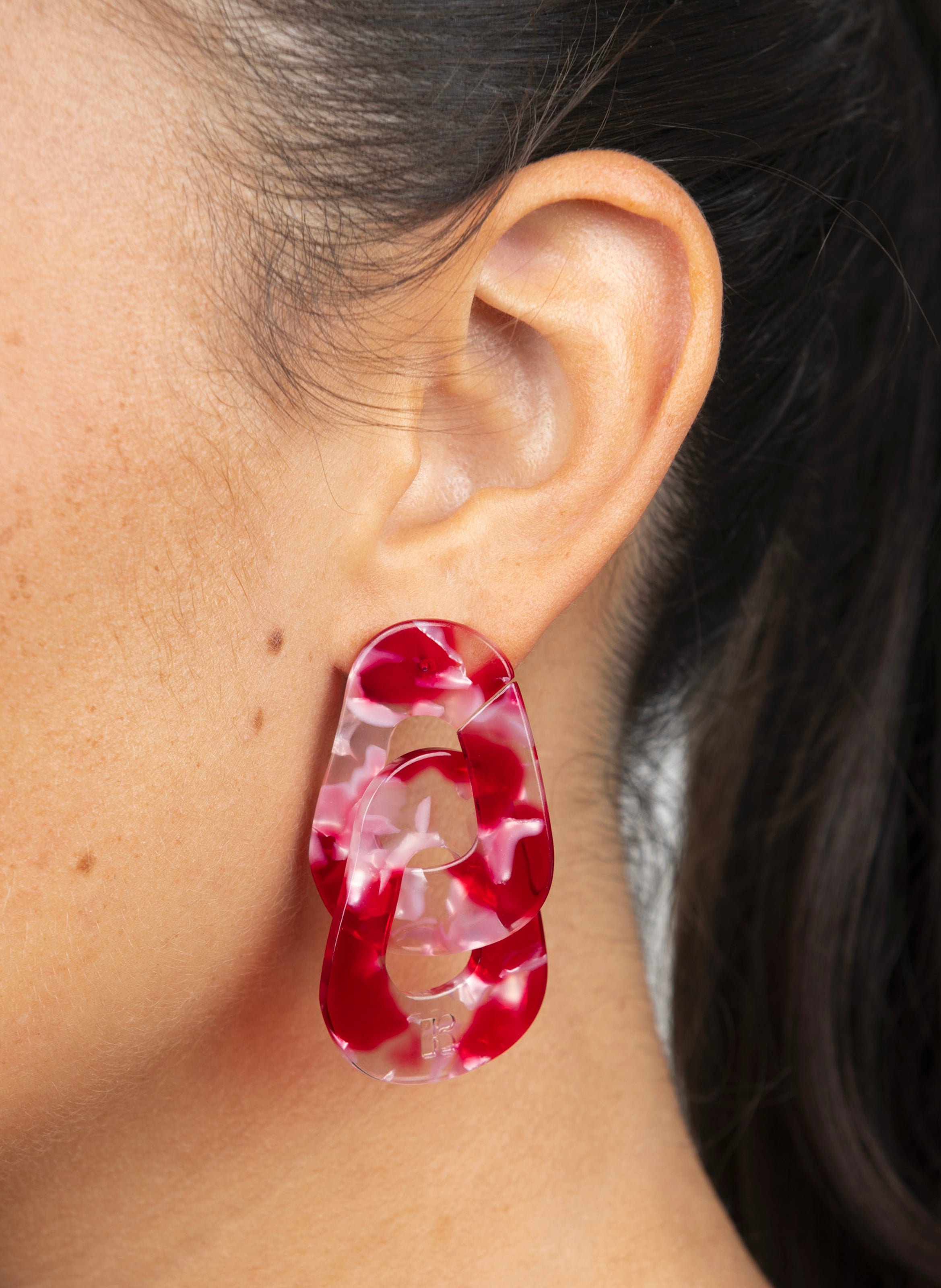 Boucles d'oreilles maillons en acétate de cellulose KURAGE GINZA Rouge