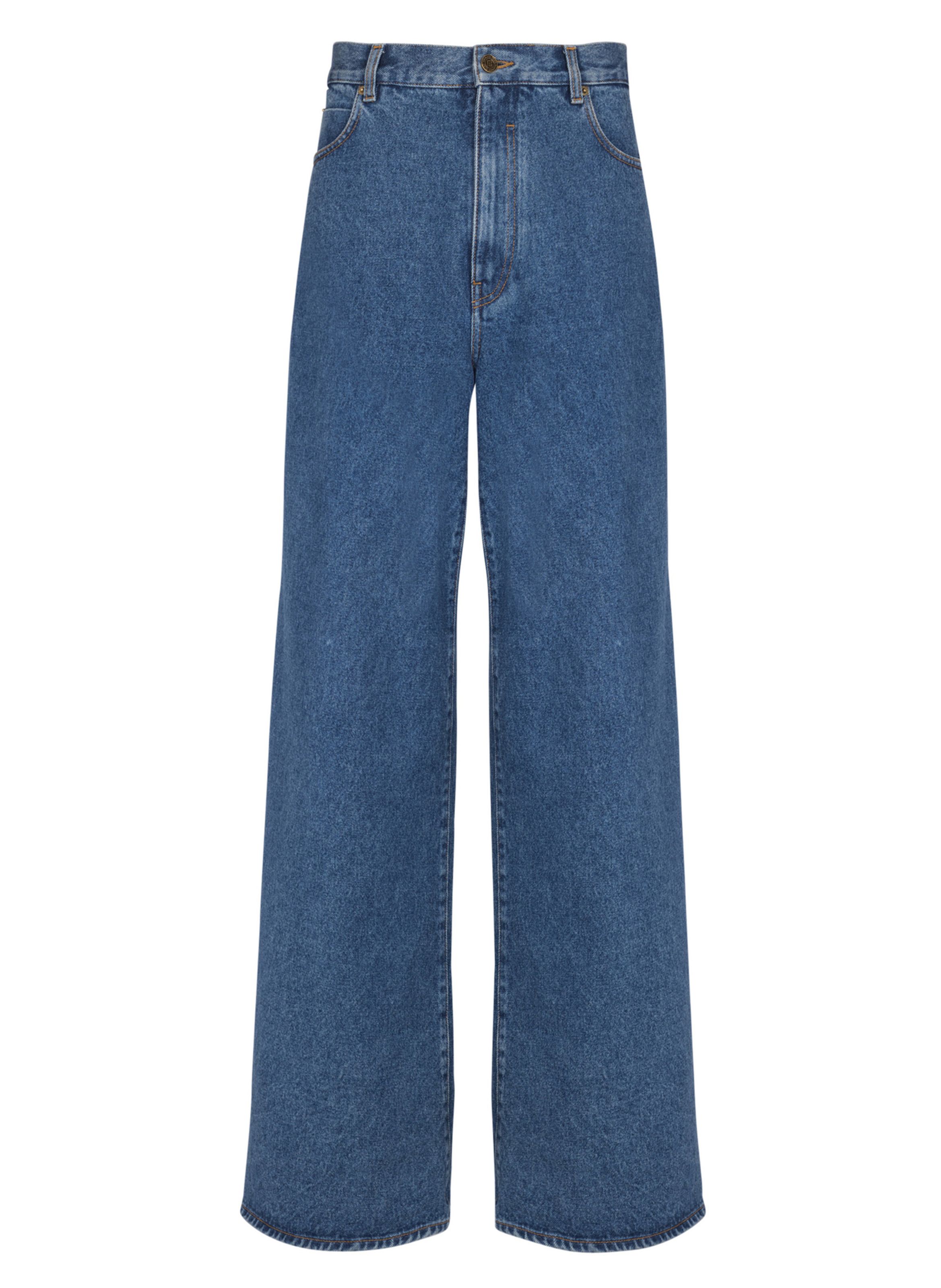 Pantalon large en denim bleu BALMAIN Bleu