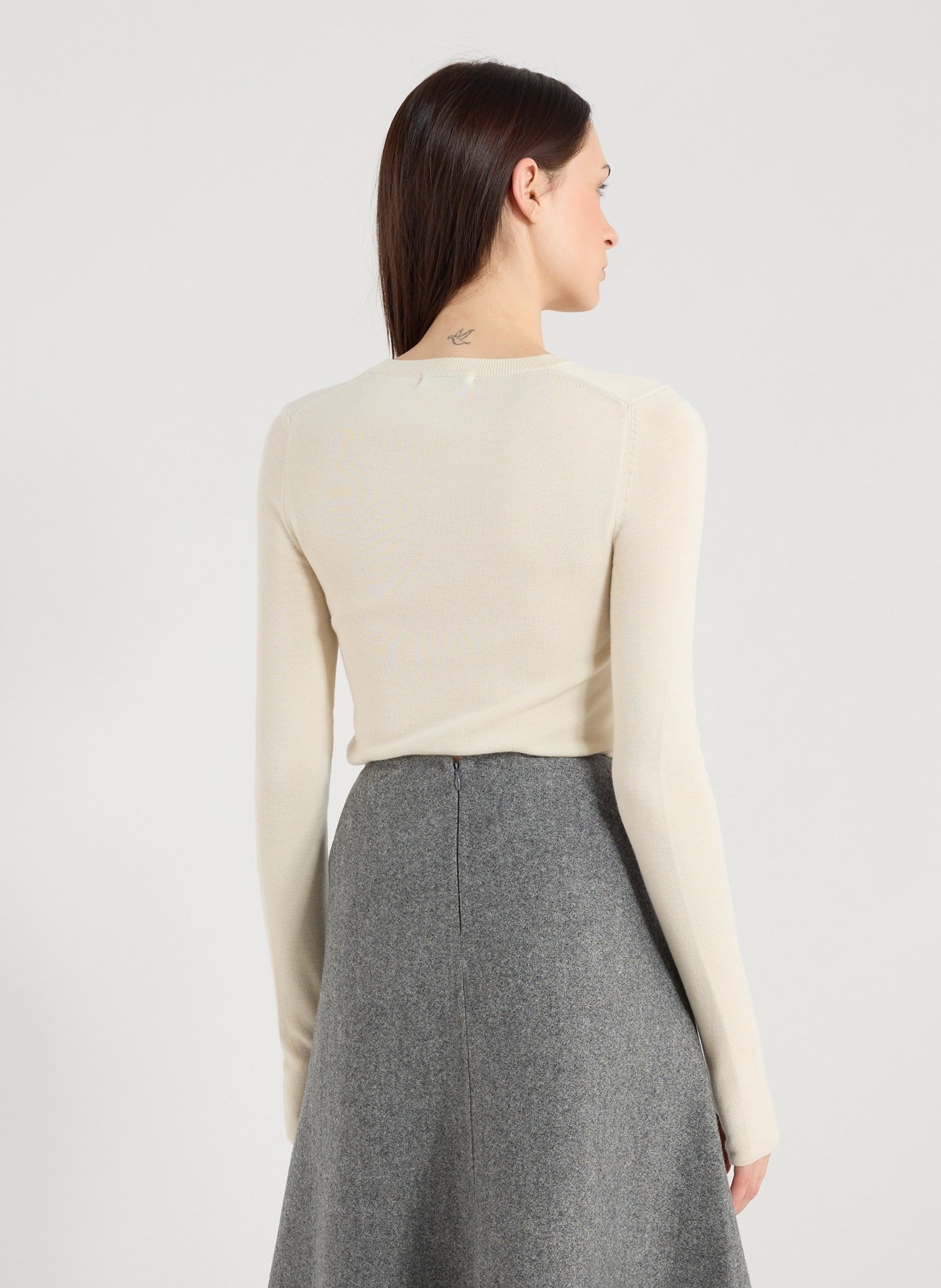 Pull col rond en laine et cachemire R2W Beige