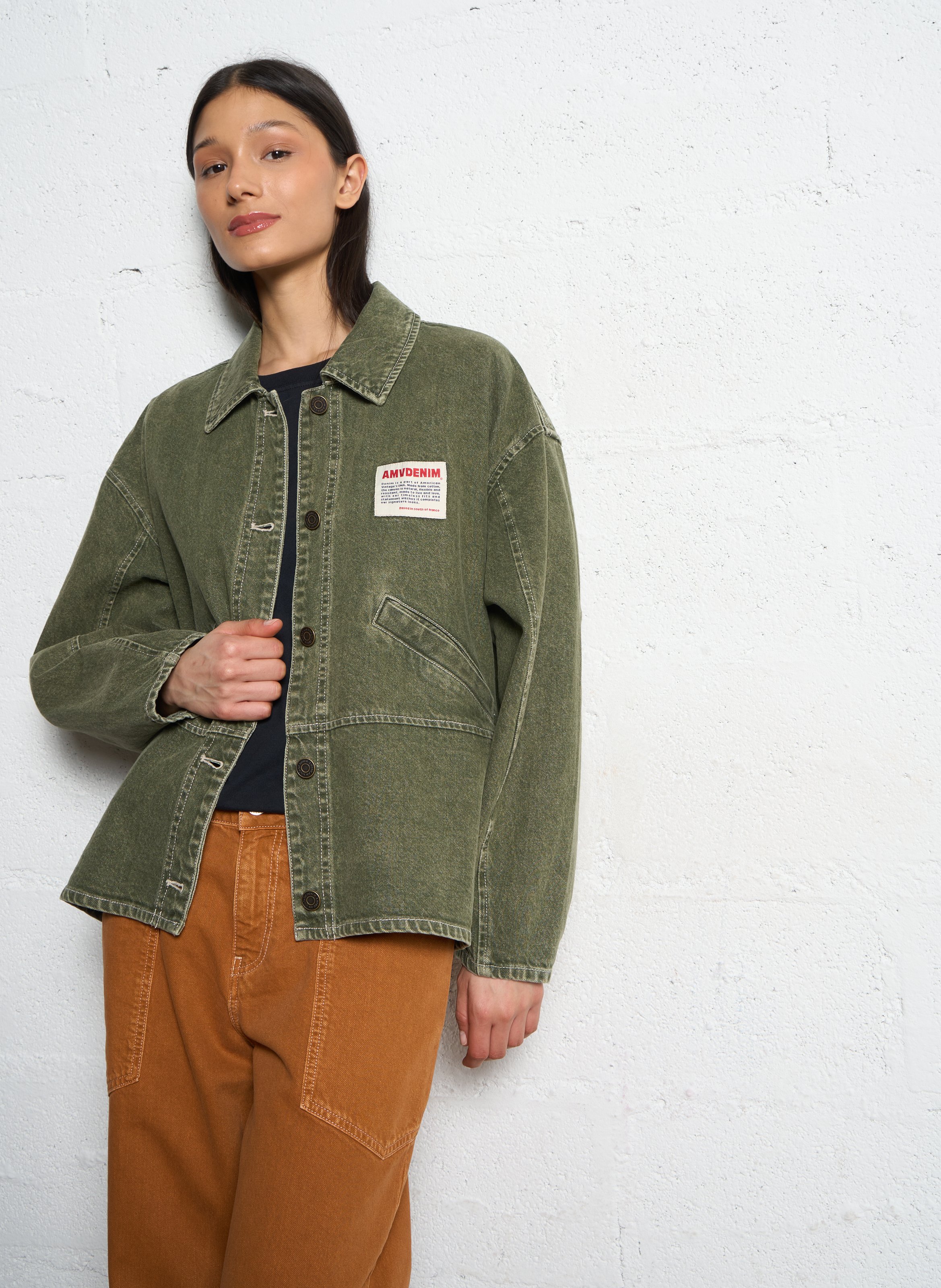 Veste droite boutonnée en jean uzatown AMERICAN VINTAGE Vert
