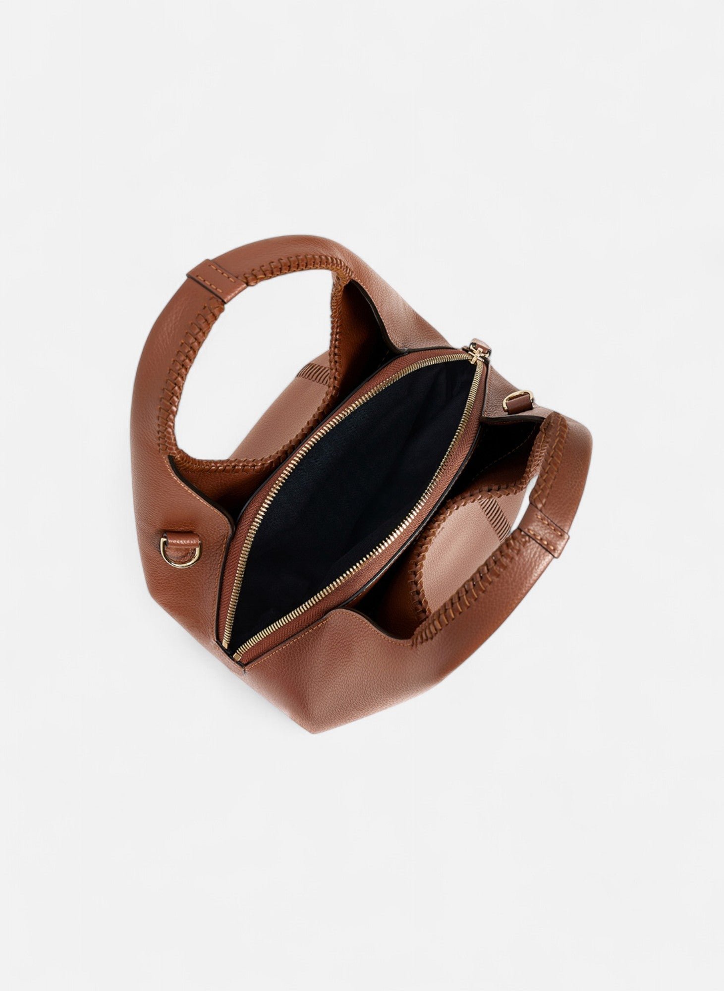 Petit sac à main juliette en cuir grainé avec surpiqûres LE TANNEUR Marron