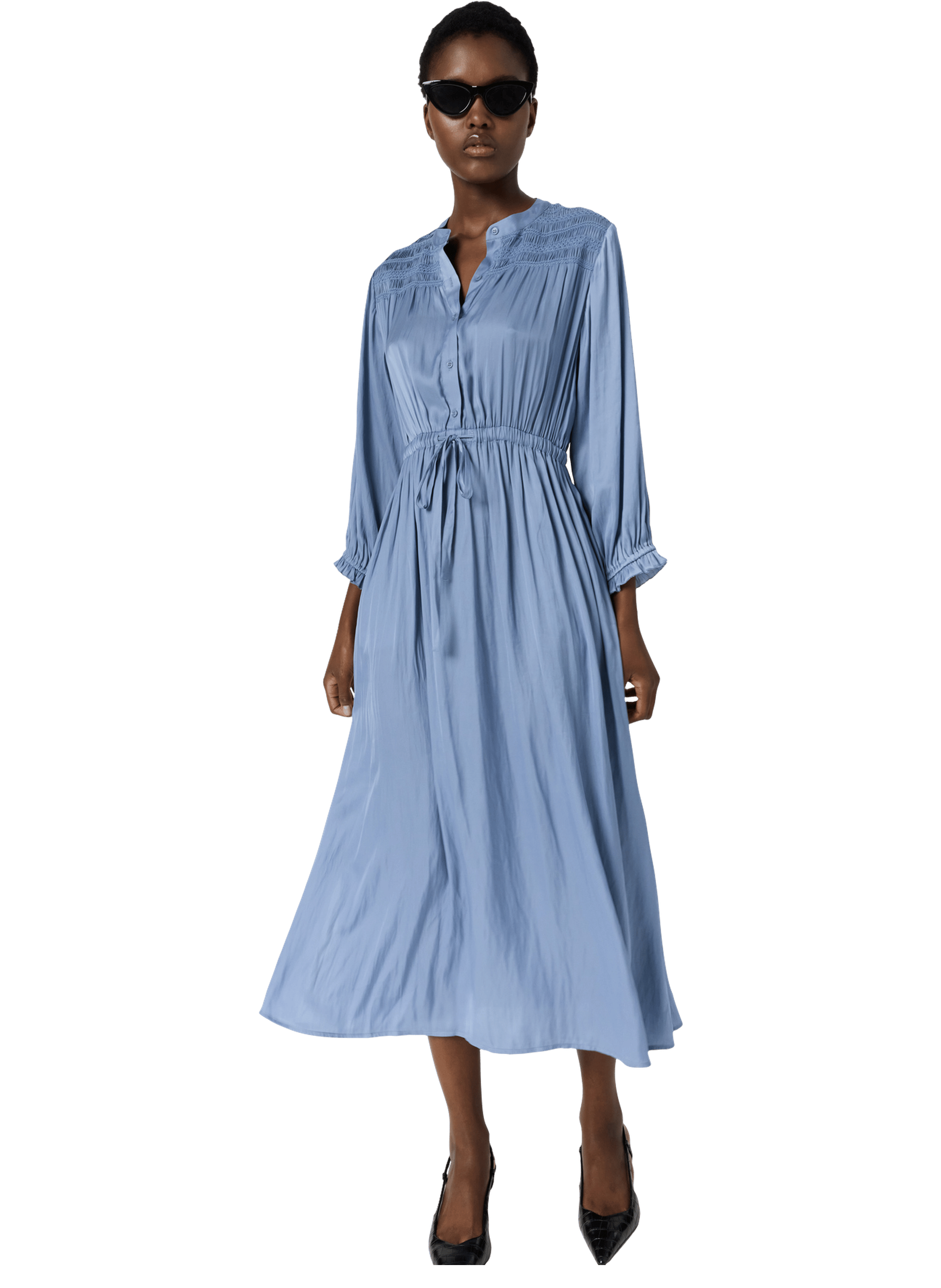 Robe midi en satin à smocks - rubie GERARD DAREL Bleu