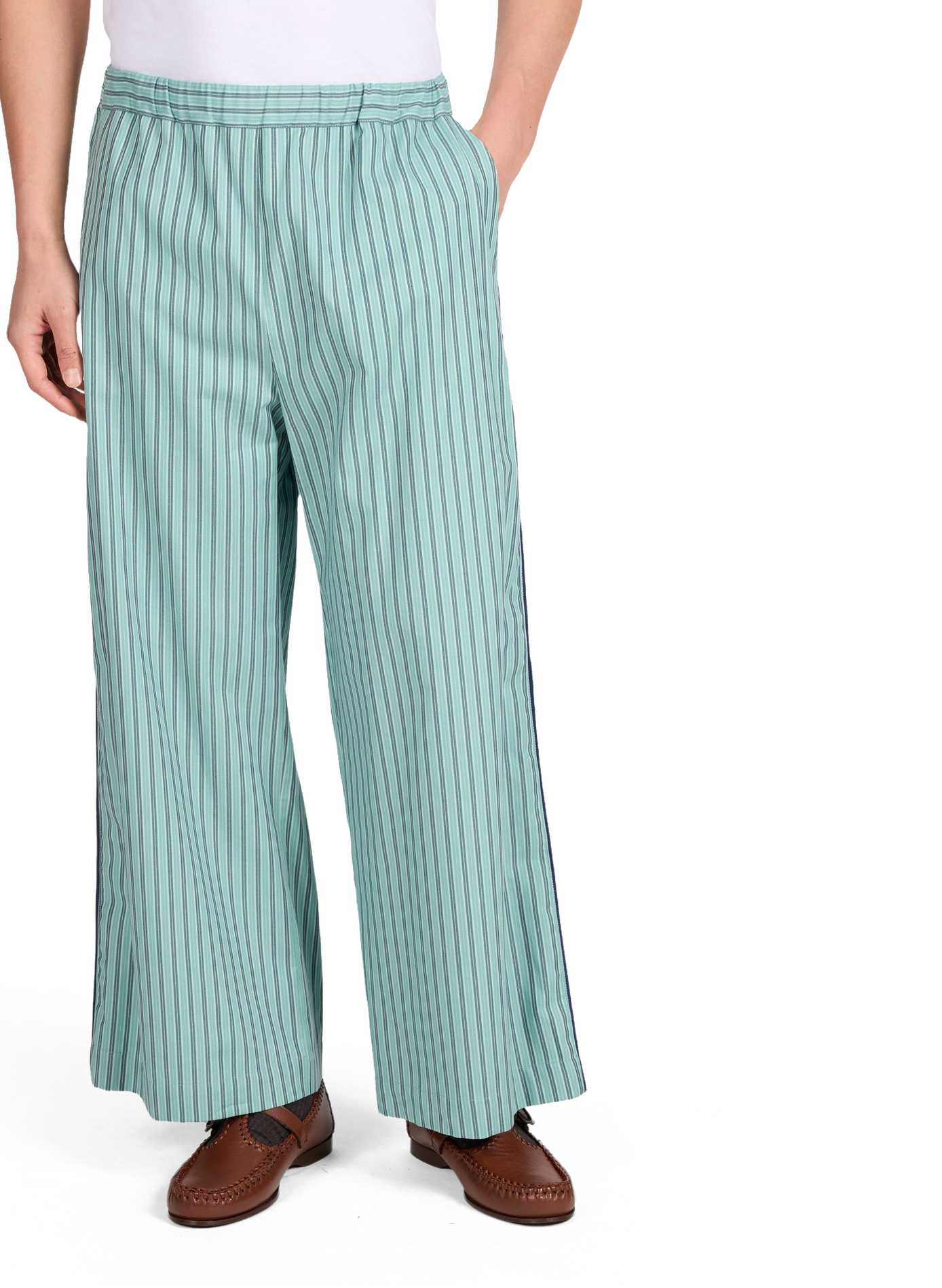 Pantalon fluide rayé en coton  BENJAMIN BENMOYAL Bleu