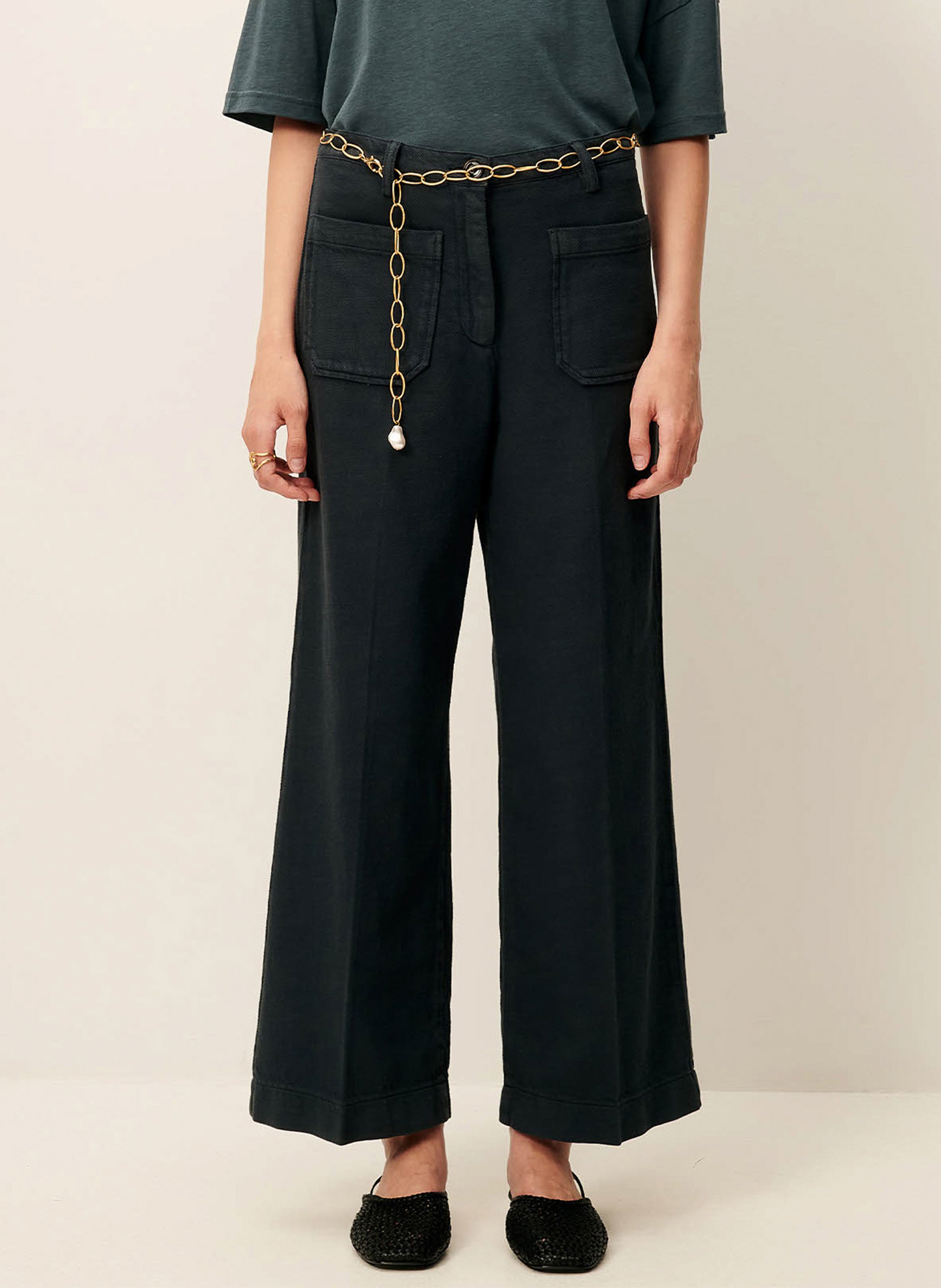 Pantalon droit plissé et texturé en coton hendrick SESSUN Vert