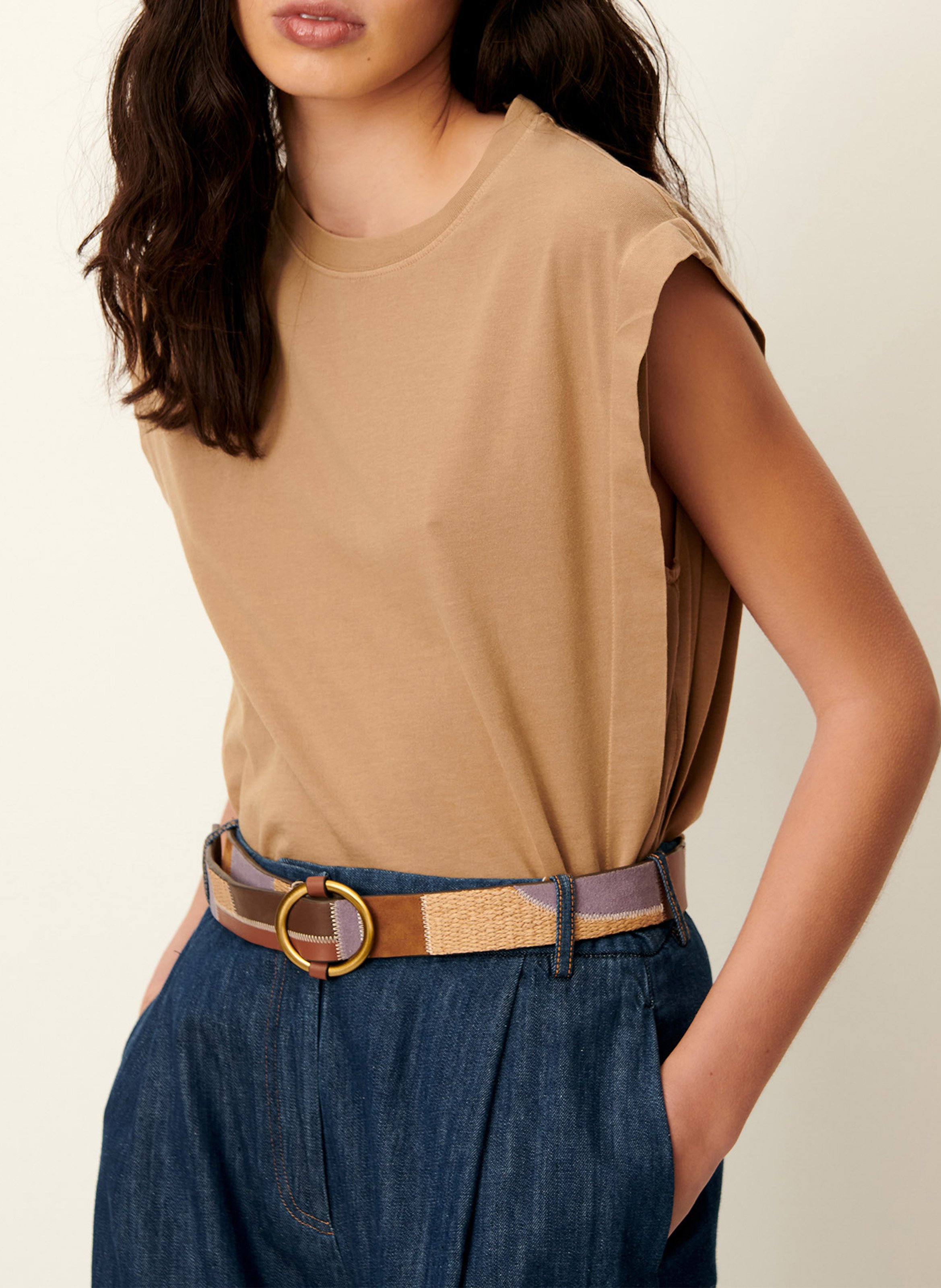 Tee-shirt col rond droit en coton bio orlando SESSUN Beige