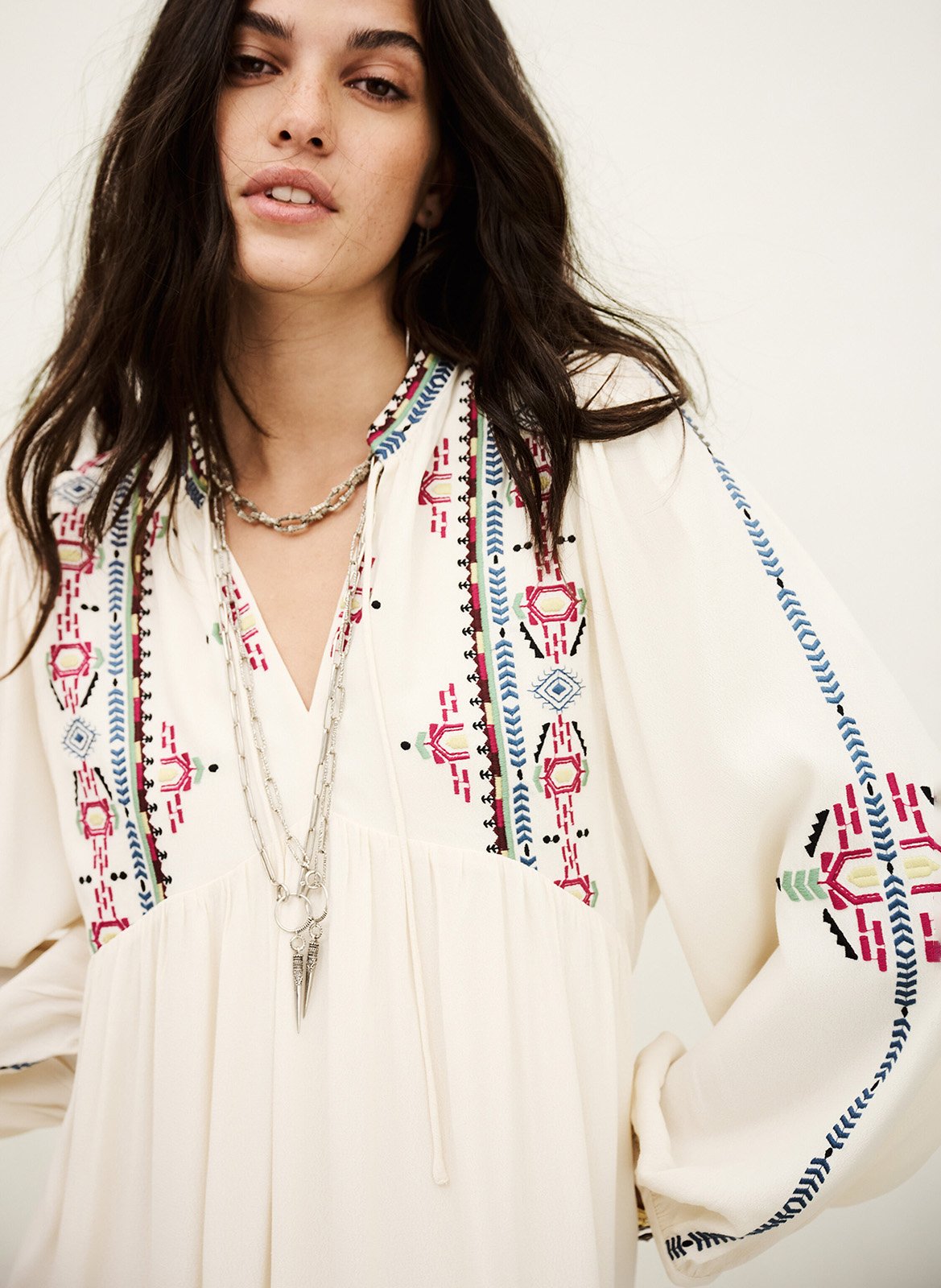 Robe courte ample brodée telma BA&SH Beige