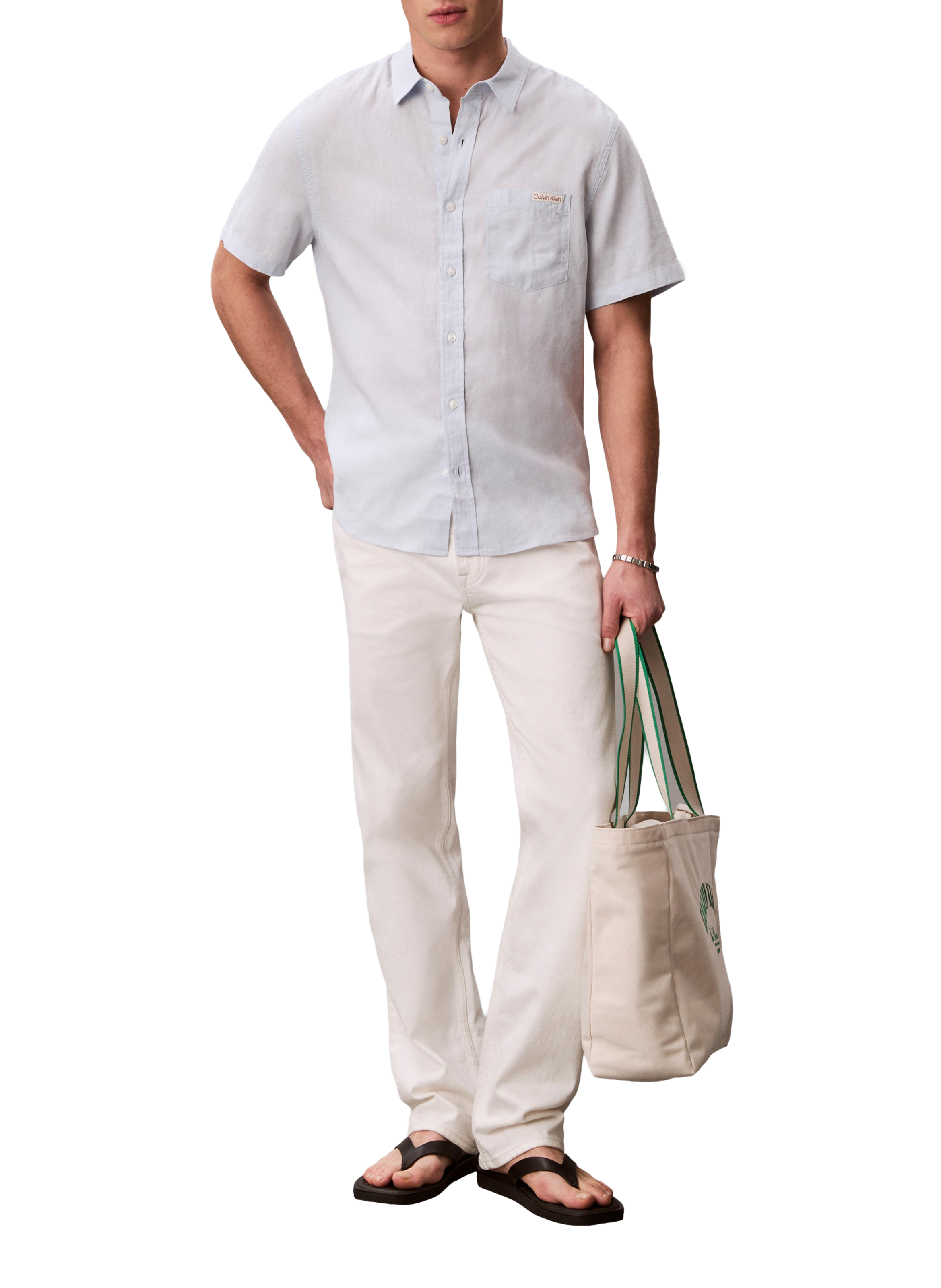 Chemise droite manches courtes en lin mélangé CALVIN KLEIN Bleu