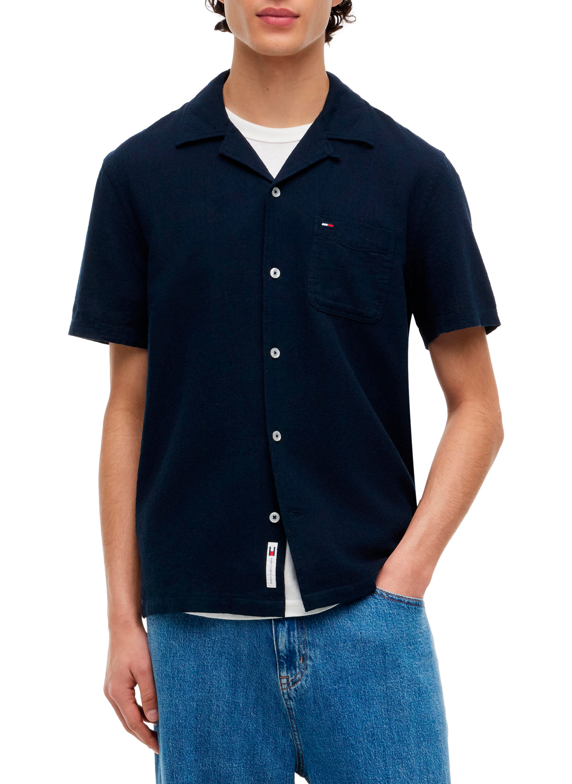Short-sleeved linen and cotton polo TOMMY HILFIGER Blue