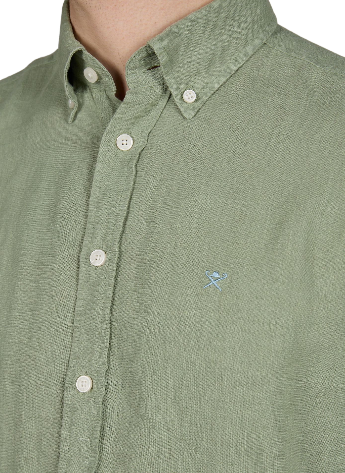 Straight linen shirt with American collar HACKETT Green