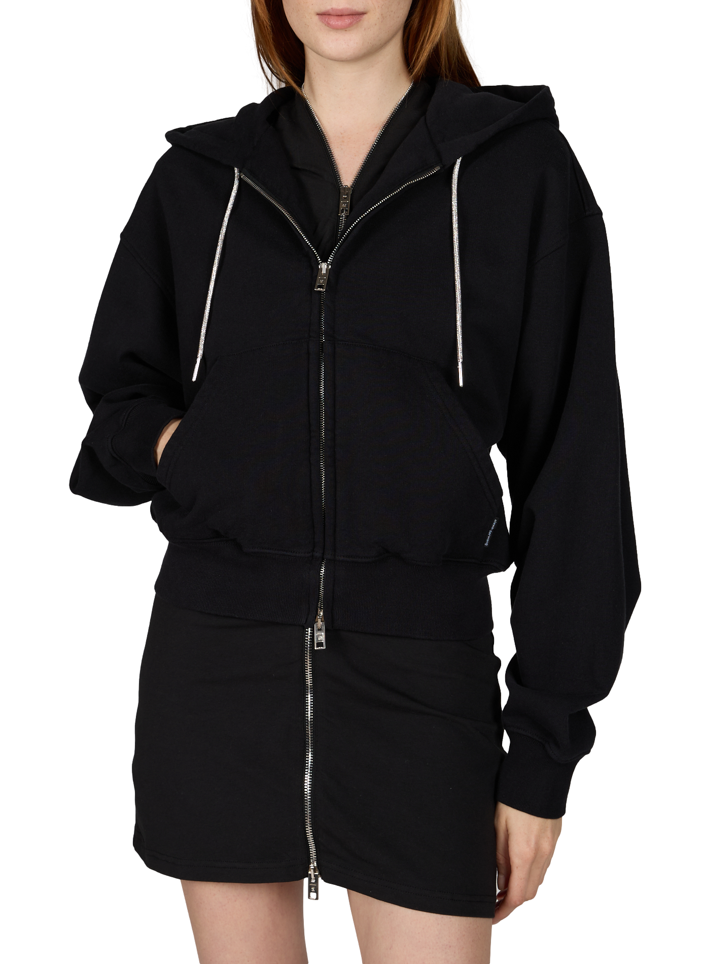 Hoodie zip à capuche en coton ALEXANDER WANG Noir